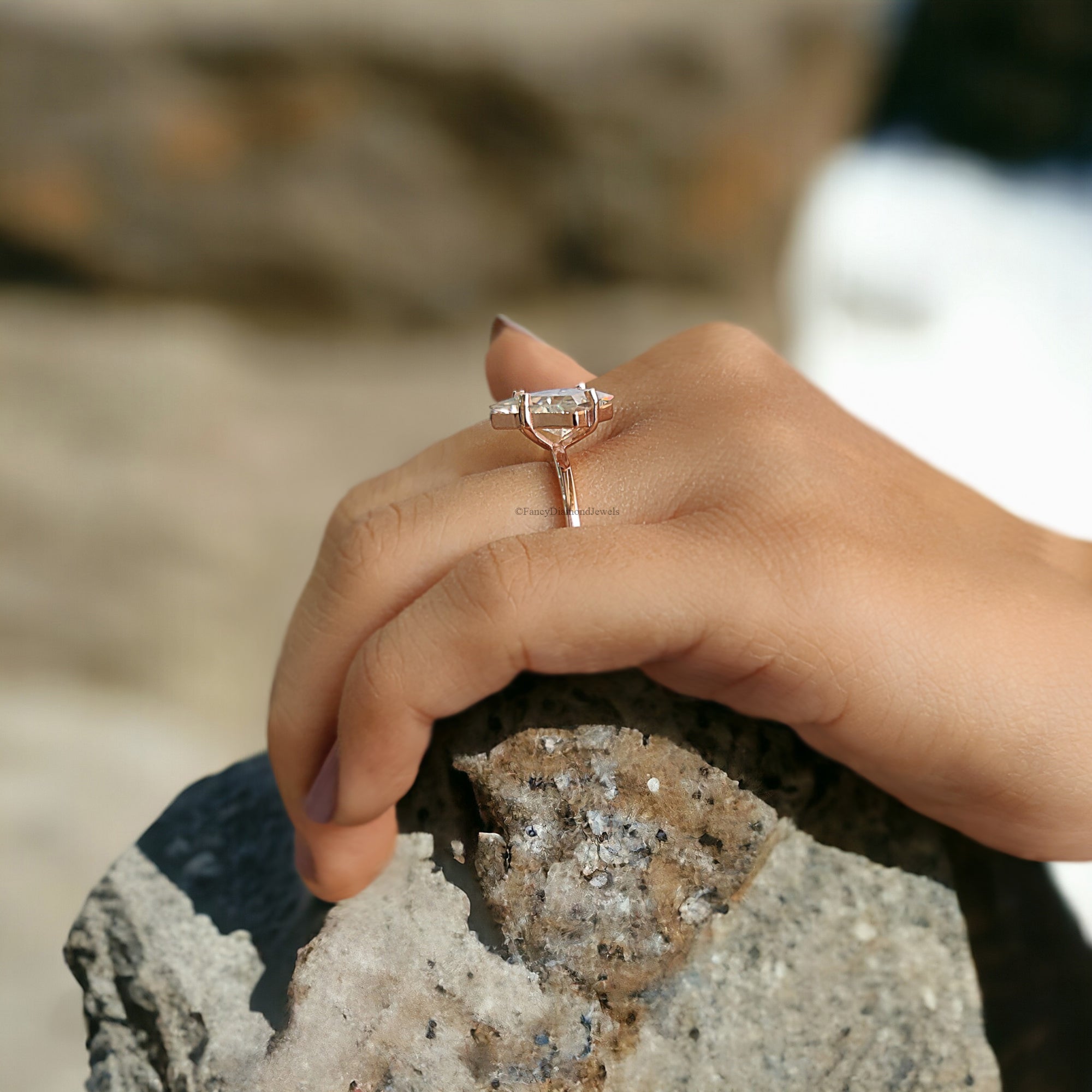 2.35 CT Kite Shape Colorless Moissanite Ring Antique Shape Tab Prong Engagement Ring Prong Set Wedding Ring Anniversary Gift For Her FD158