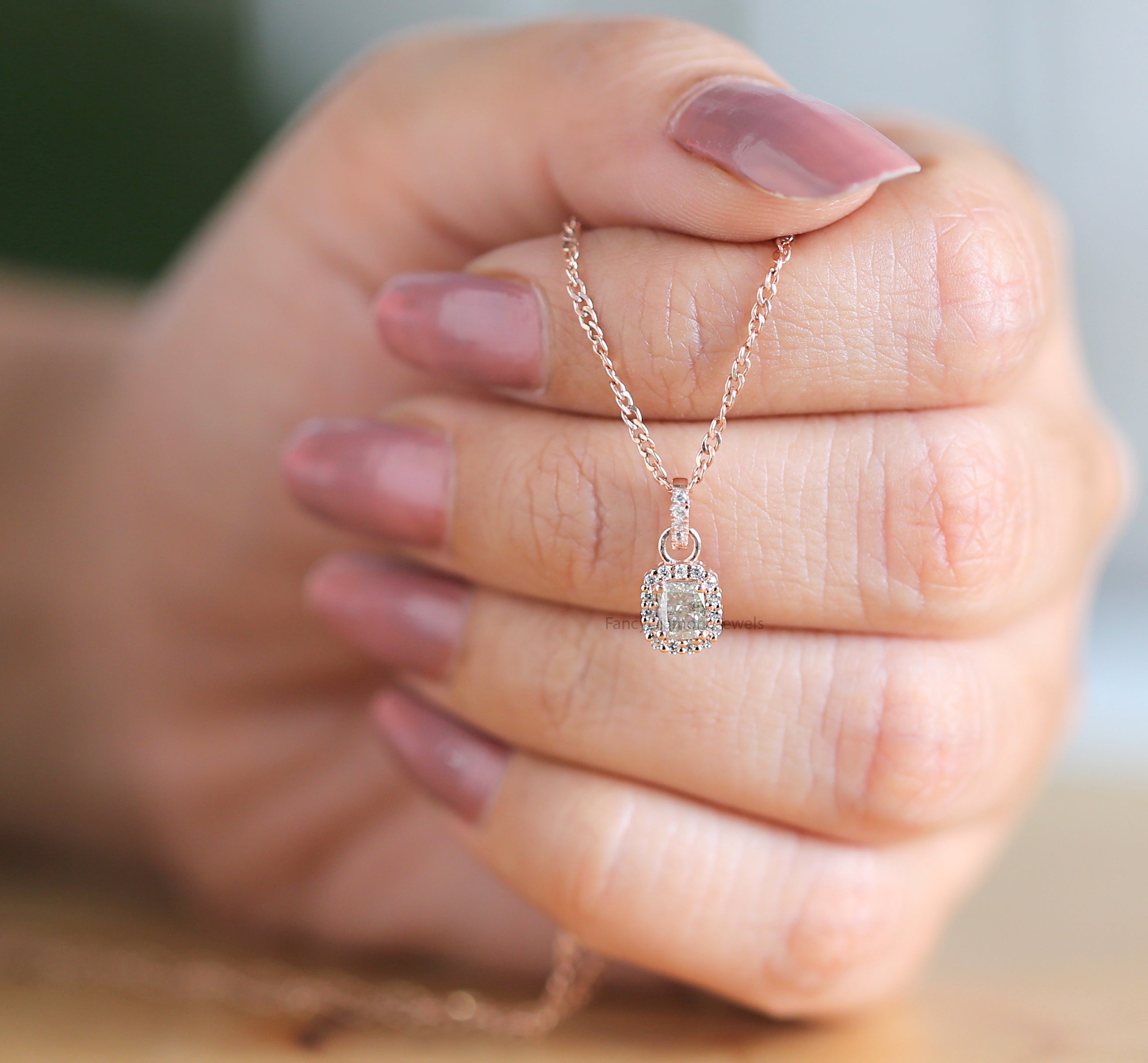 Cushion Cut Grey Color Diamond Pendant 0.36 Ct 4.60 MM Cushion Diamond Pendant 14K Rose Gold Silver Engagement Pendant Gift For Her QN8711