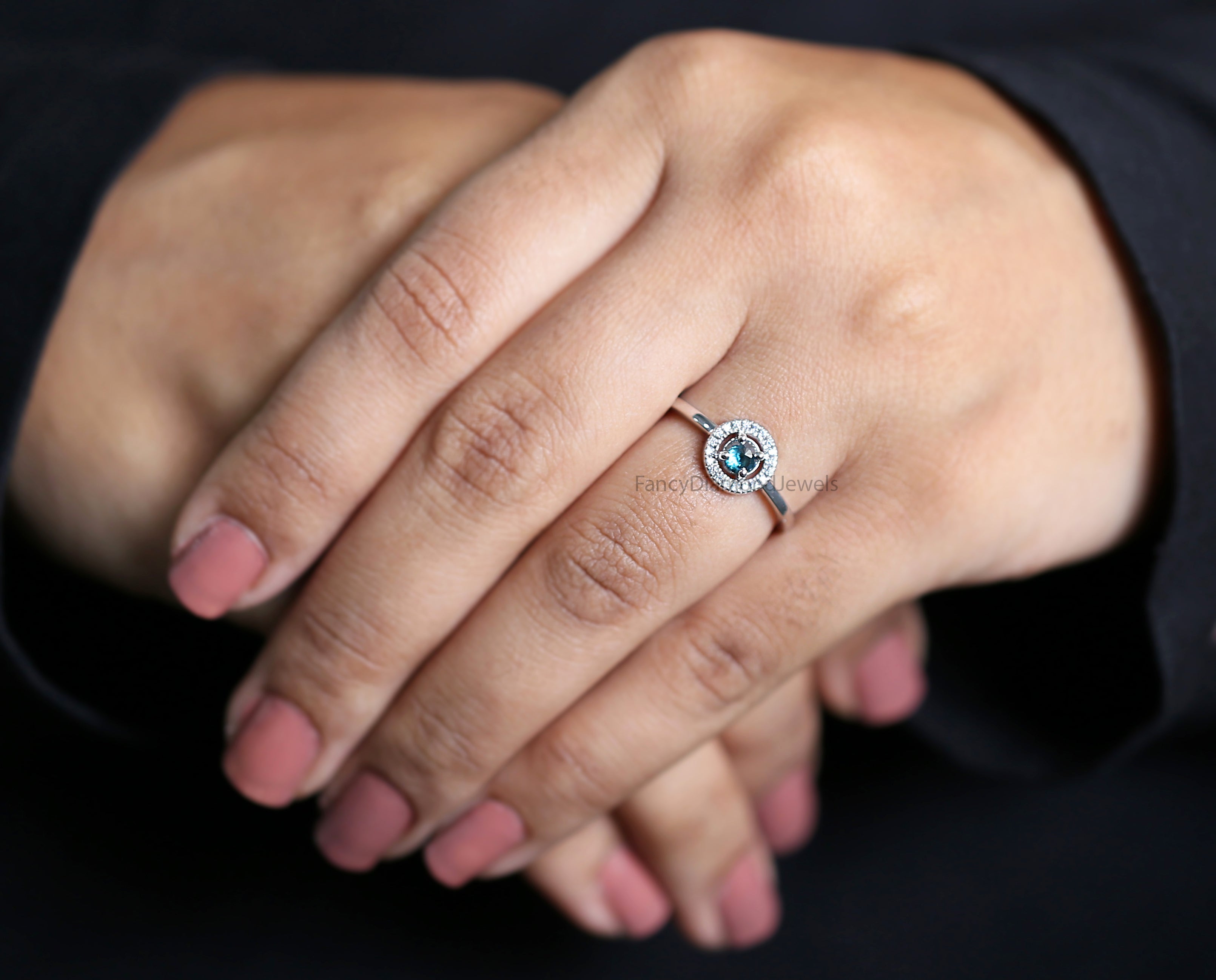 Round Rose Cut Blue Color Diamond Ring, Blue Rose Cut Diamond Engagement Ring, Rose Cut Diamond Ring, Round Rose Cut Shape Ring, KD1131