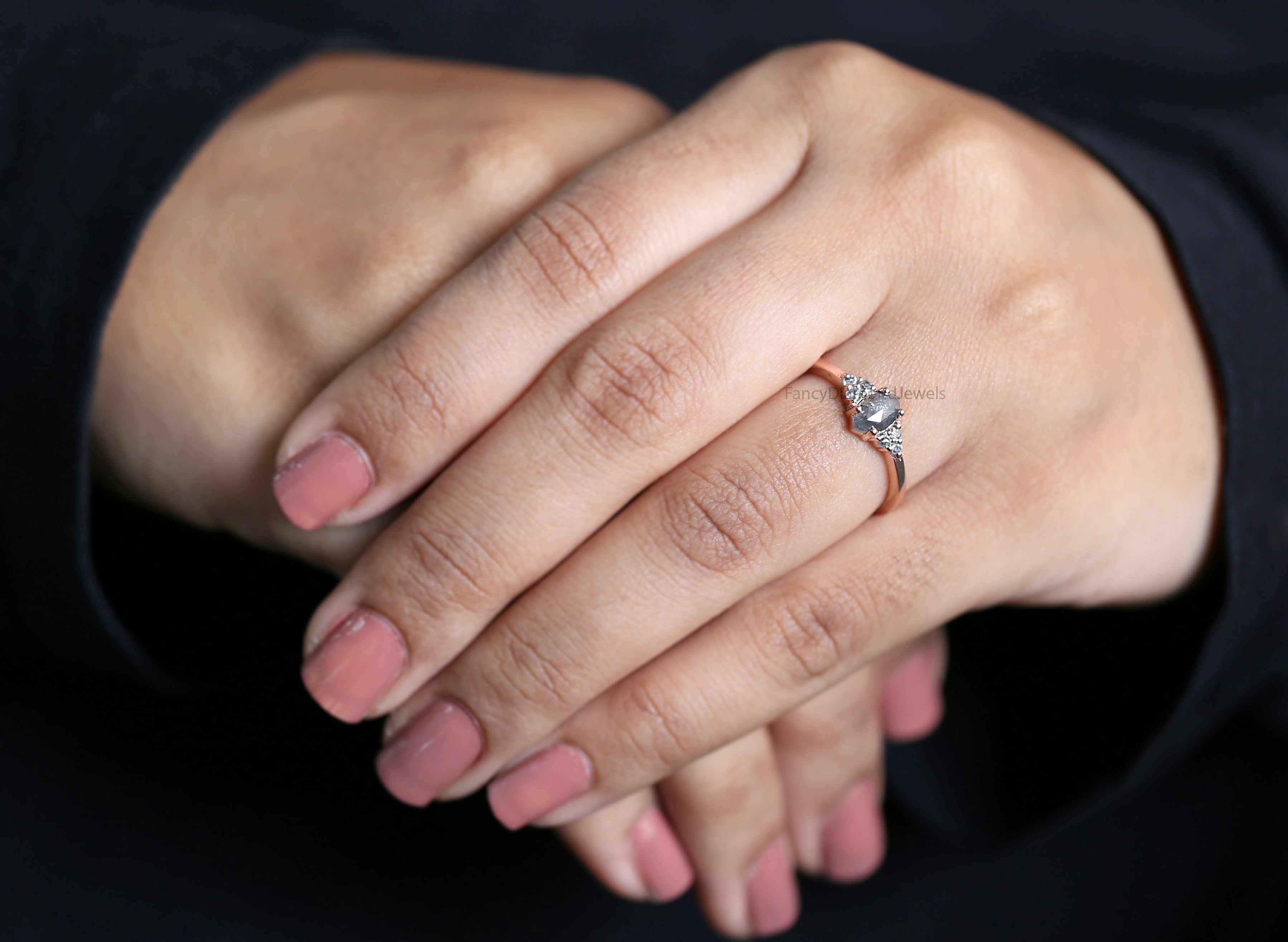 Marquise salt and pepper Diamond Ring, Salt and pepper Marquise Diamond Engagement Ring, Marquise Diamond Ring, Marquise Shape Ring, KD1132