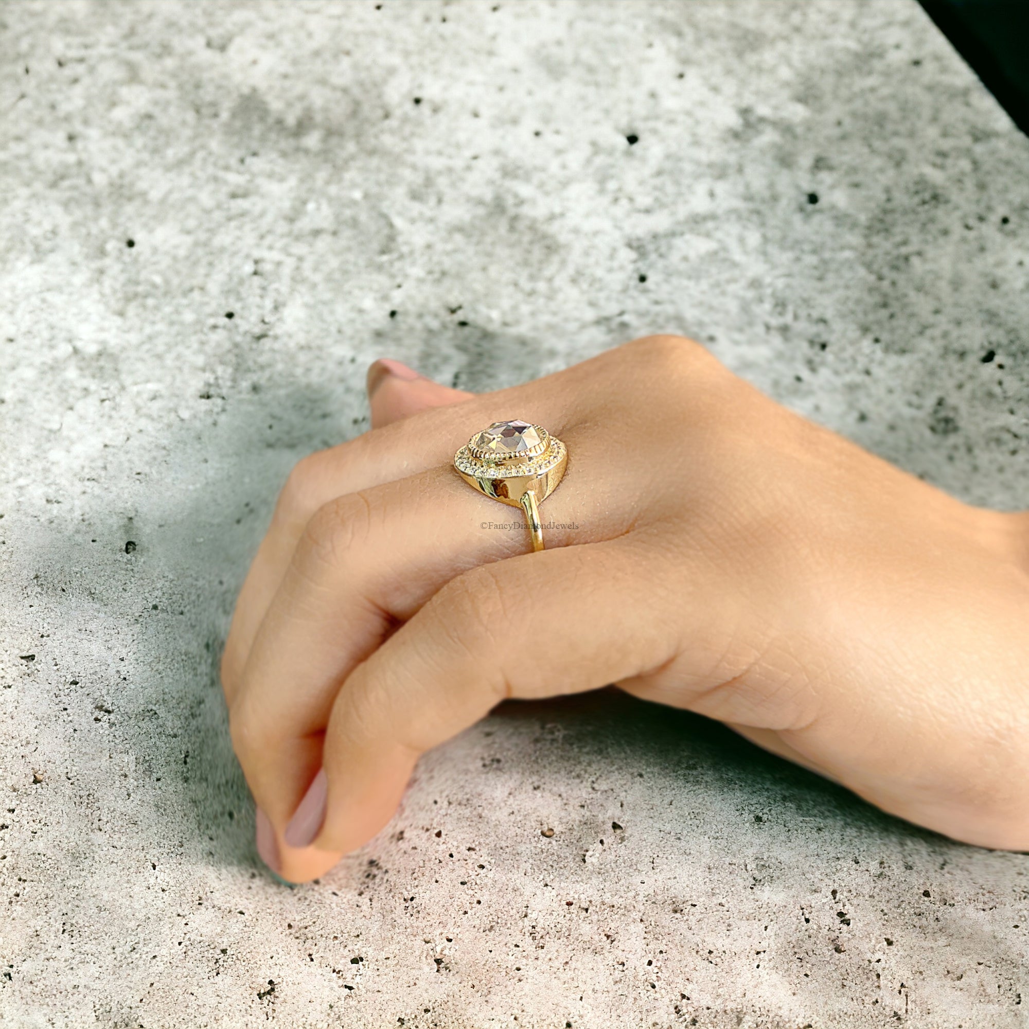 1.70 CT Round Rose Cut Colorless Moissanite Ring Halo With Pave Setting Engagement Ring Wedding Ring Anniversary Ring Bridal Ring FD152