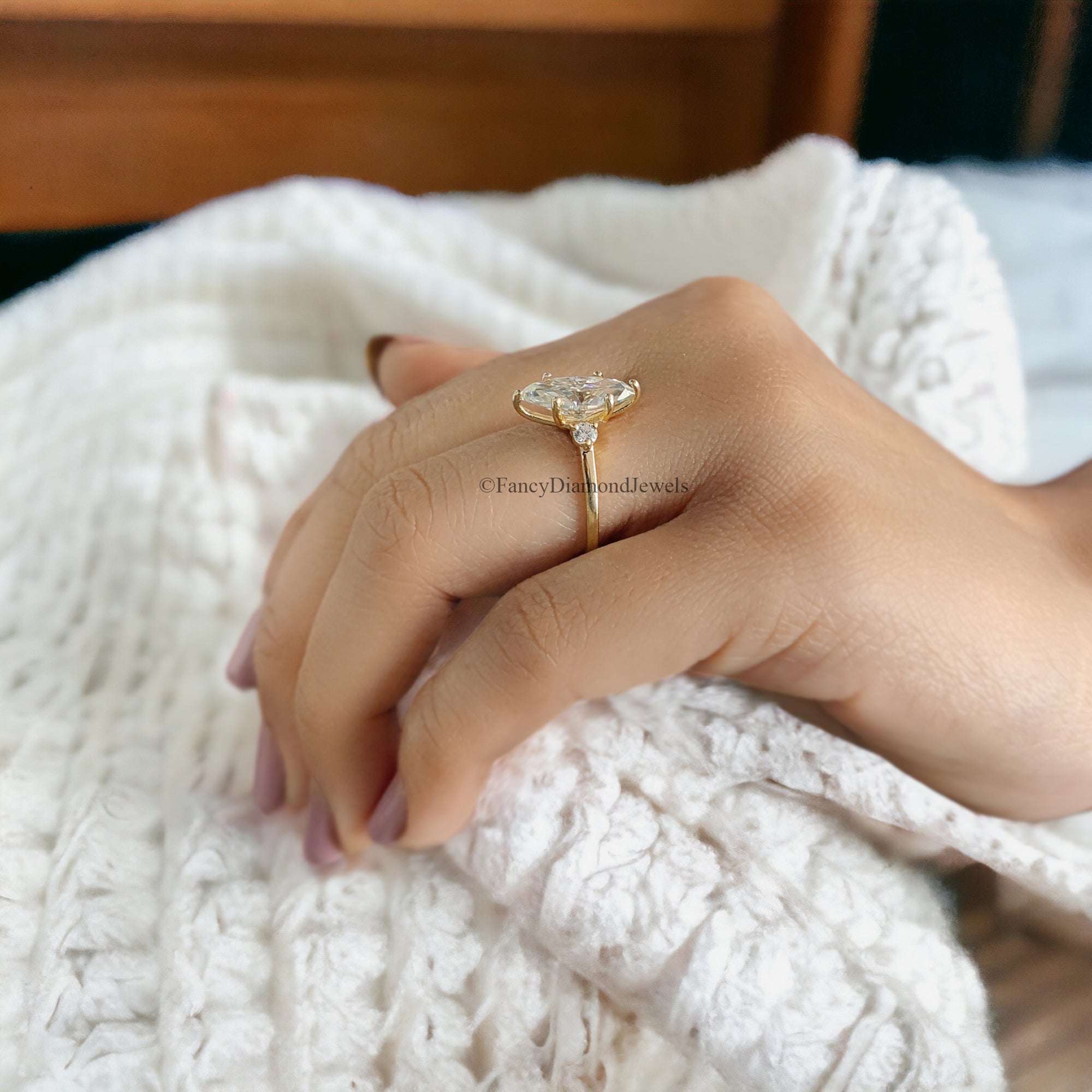 2 Carat Marquise Shape Colorless Engagement Ring With Side Accent Stones Wedding Ring Anniversary Ring 14K Solid Real Yellow Gold Ring FD74