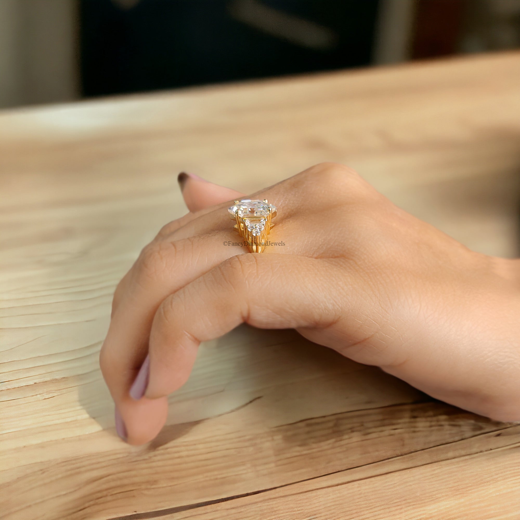 3.00 CT Antique Hexagon Moissanite Engagement Ring Baguette And Round Ring Ring For Gifting Wedding Ring Anniversary Gift Ring Her FD170