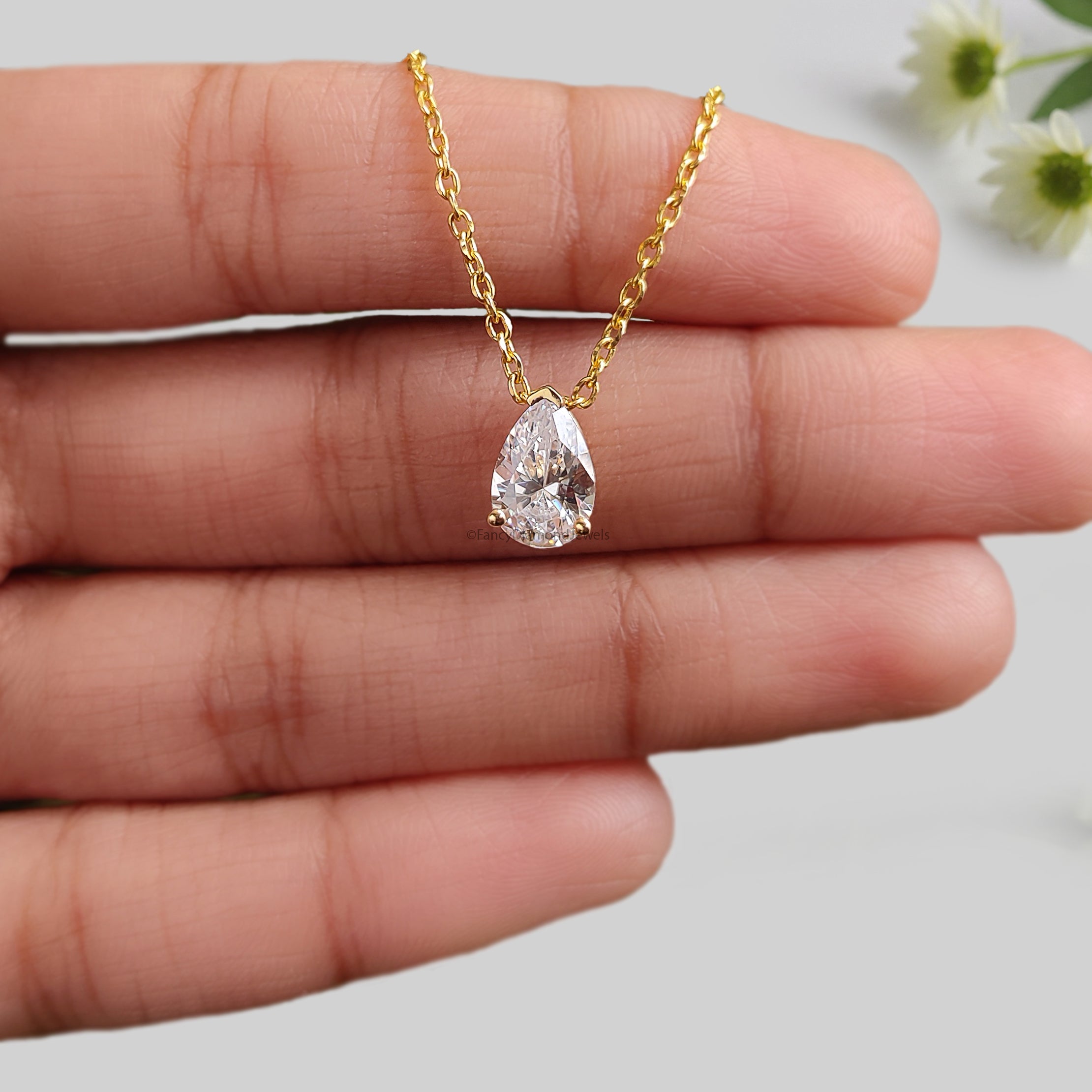 Teardrop Diamond Necklace Pear Diamond Necklace Yellow Silver handmade jewelry Necklace Minimalist Jewelry Necklace With Chain FD513