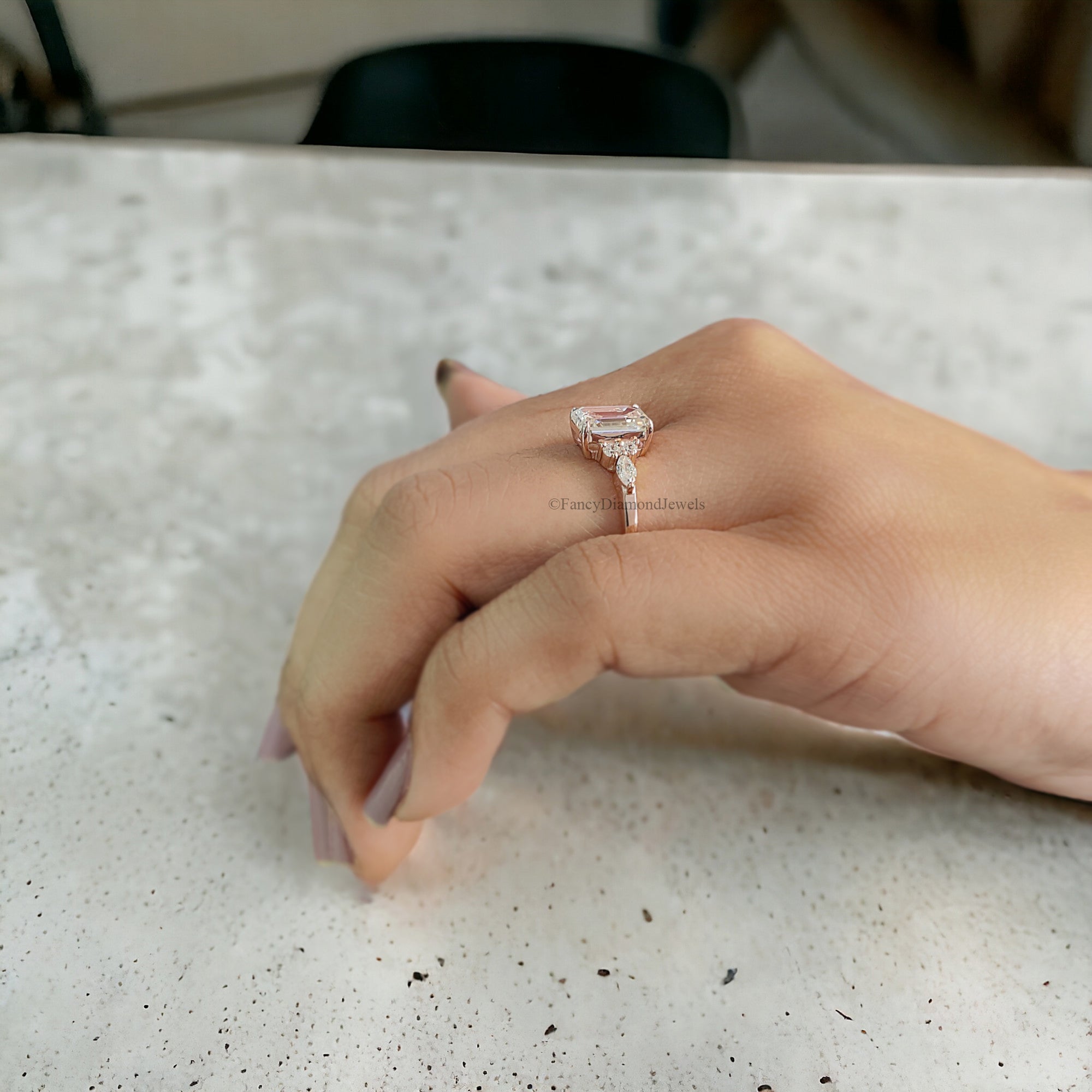 Vintage Emerald Moissanite Engagement Ring Delicate Anniversary Ring Prong Set Simulated Diamond Ring Milgrain Antique Wedding Ring FD180