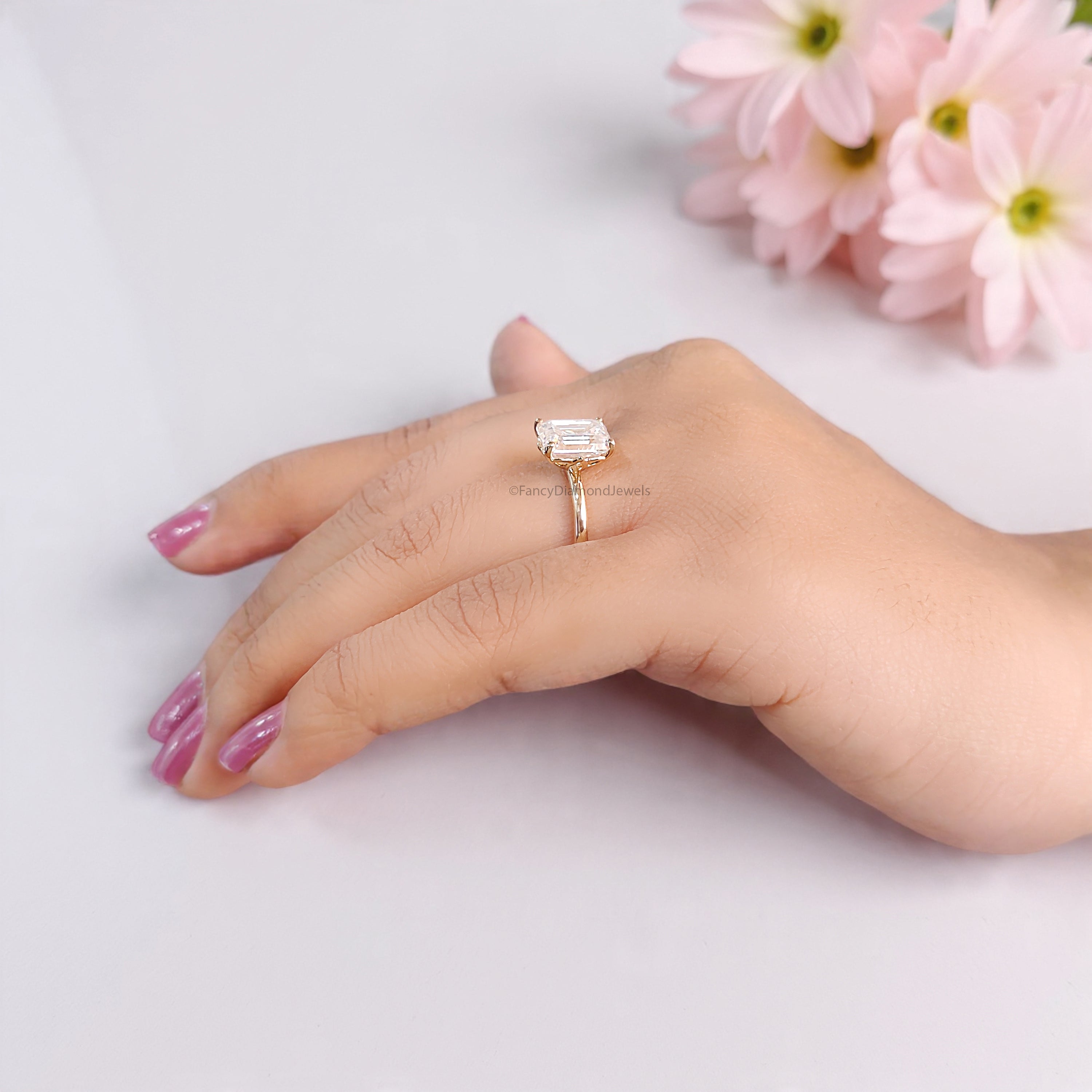 2.55 CT Emerald Cut Lab Grown Diamond Engagement Ring Emerald Diamond Statement ring Prong Set Floral Set Emerald Ring for Her FD476