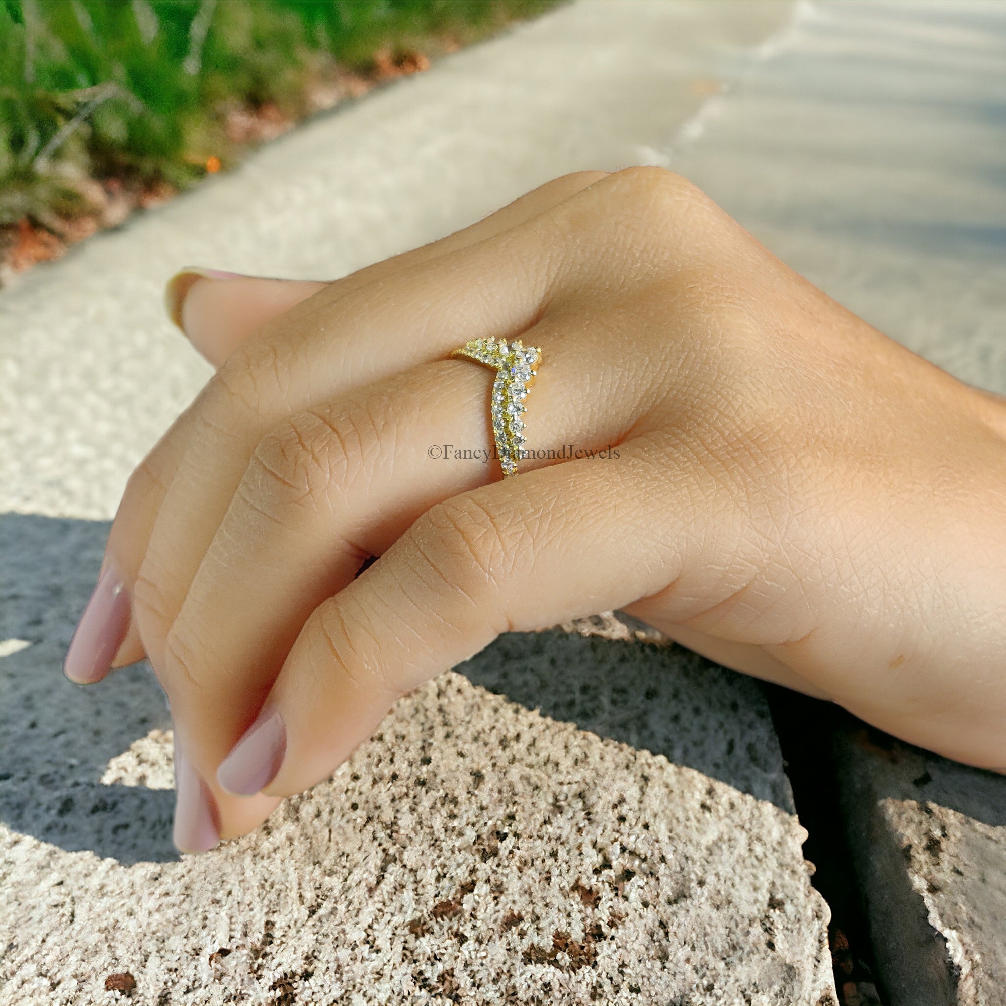 Vintage Diamond wedding band Yellow gold Round cut moissanite matching band Stacking Band curved wedding band Unique Anniversary ring FD41