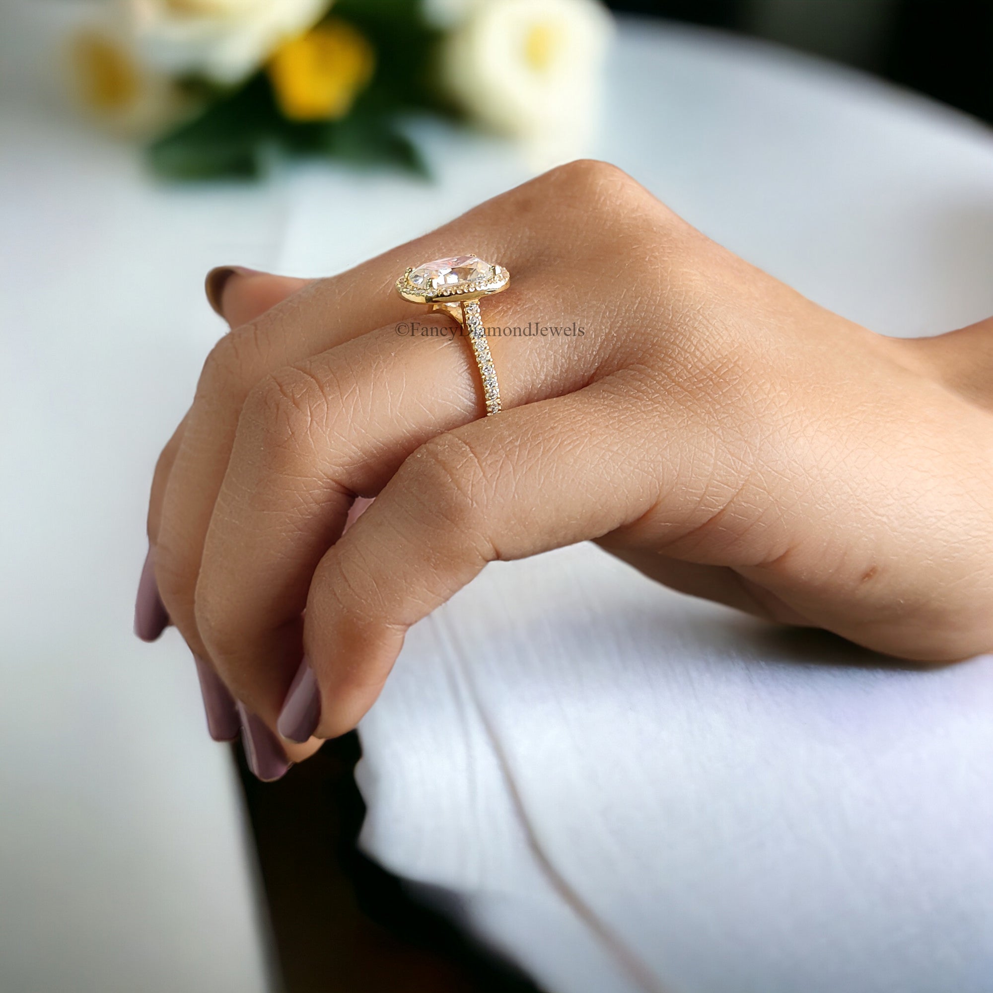 2.65 TCW Cushion and Round Cut Colorless Moissanite Halo Engagement Ring Micro Set Wedding Ring Cathedral Ring Anniversary Gift Ring FD83