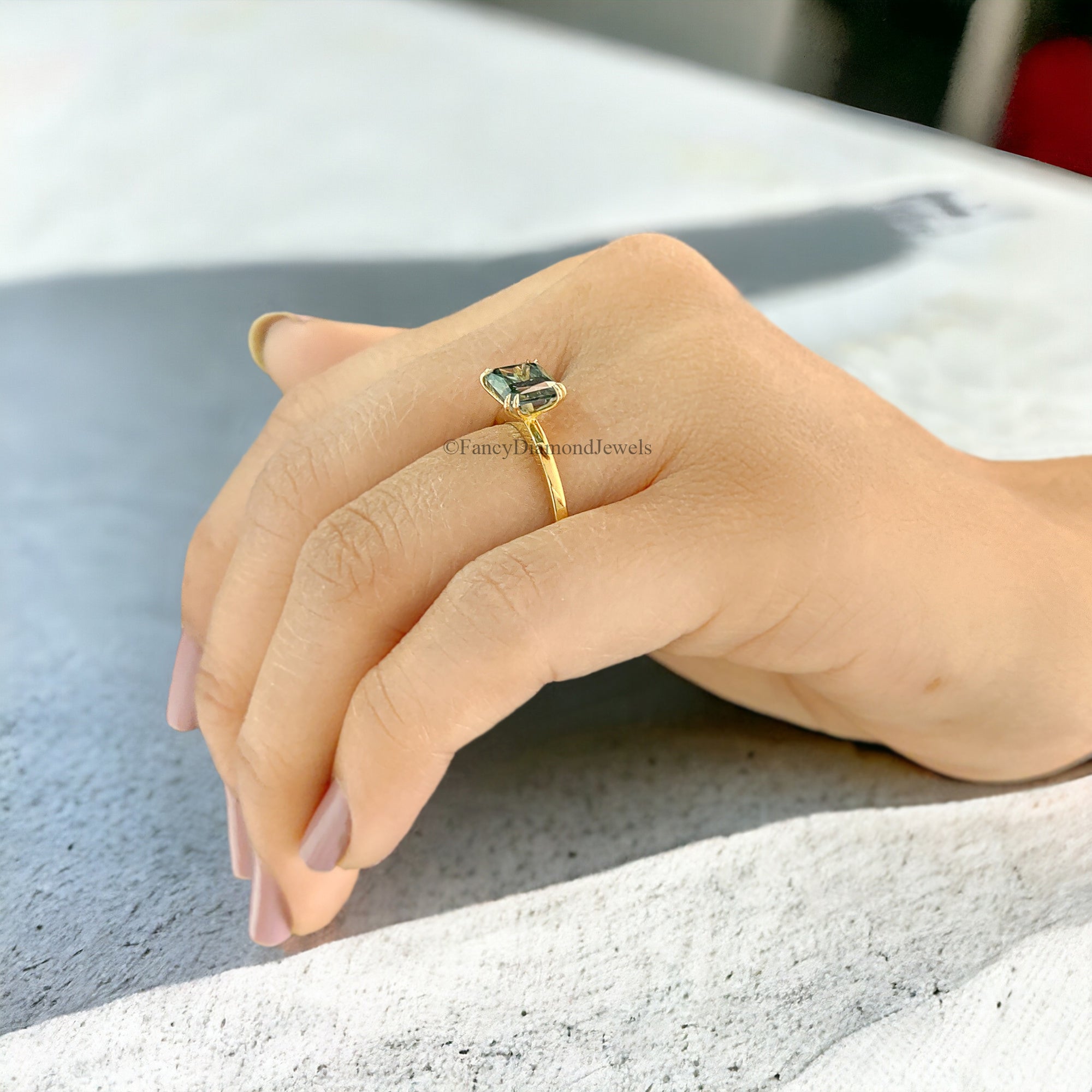 Amazing East to West Radiant Ring Double Claw Prong Ring 1.65 CT Green Radiant Moissanite Ring Solitaire Engagement Ring Wedding Ring FD65