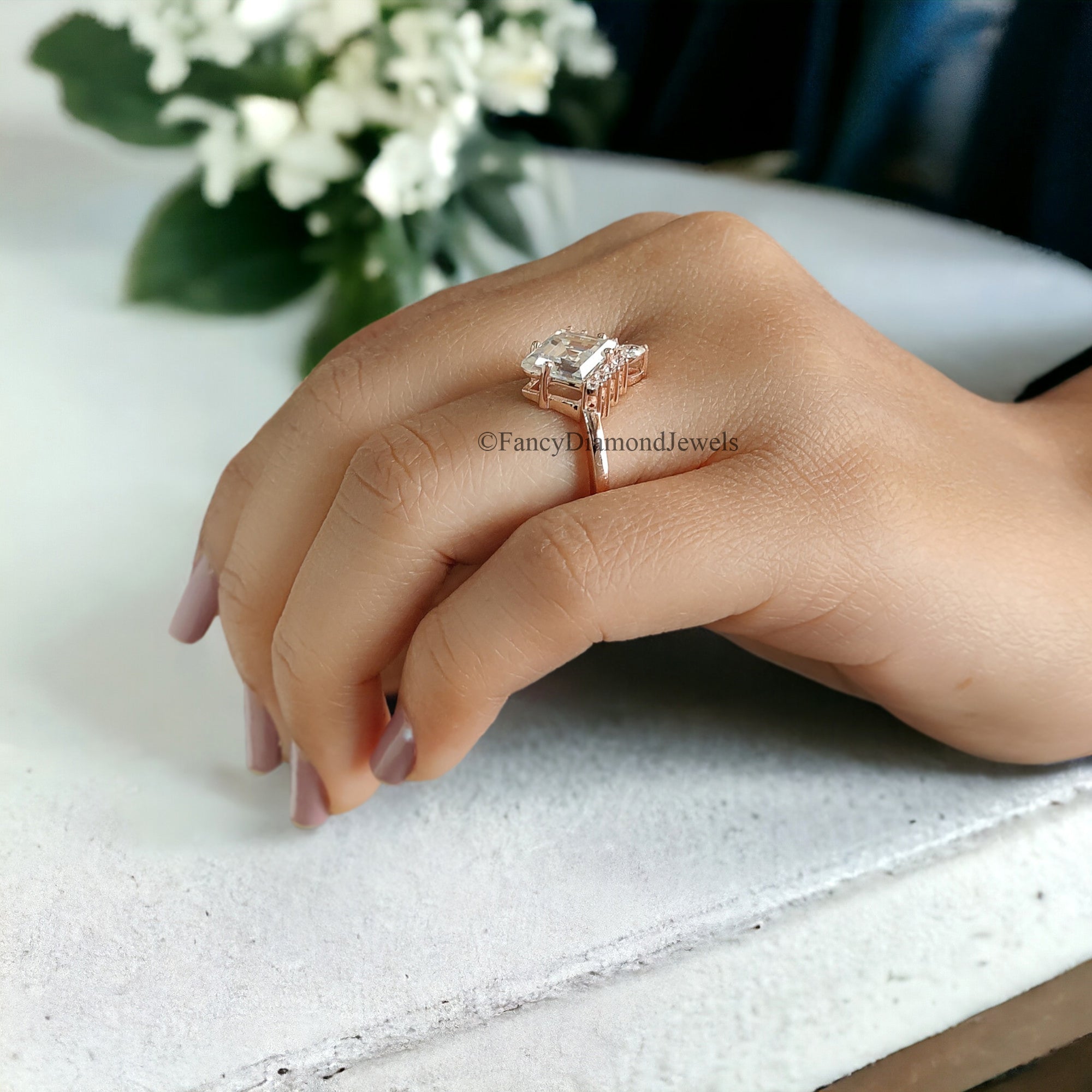 1.80 CT Kite Half Halo Colorless Moissanite Ring Antique Half Halo Engagement Ring Prong Set Wedding Ring Anniversary Gift For Her FD79