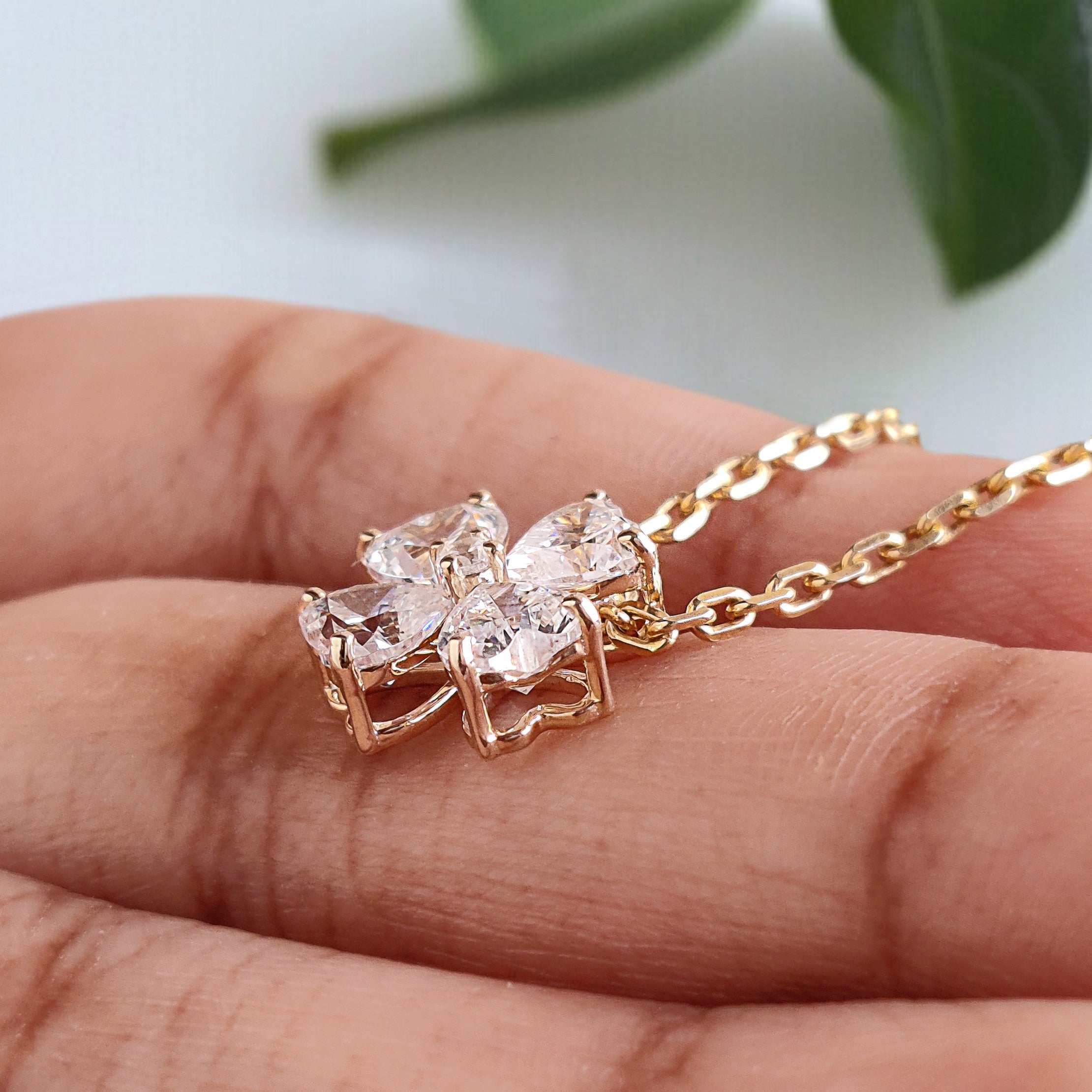 Heart Cut CZ Diamond Simulant Pendant Yellow Silver handmade jewelry Necklace Round Shape prong basket set Necklace With Chain FD463