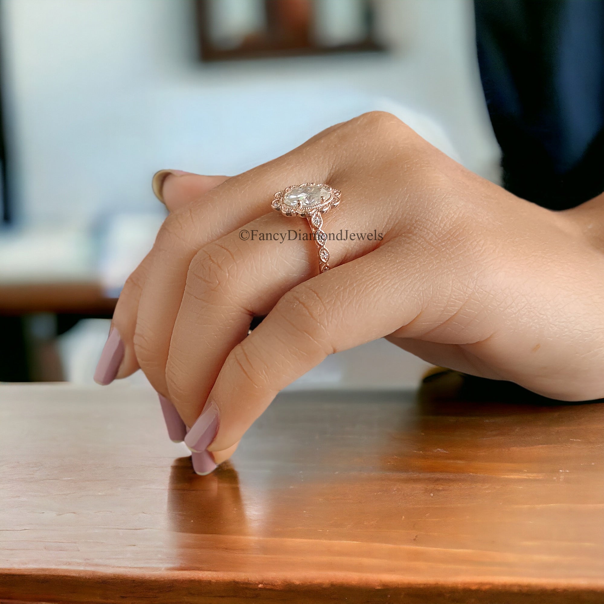 Oval Moissanite Bridal Ring 1.70ct Diamond Bridal Ring Rose Gold Matching Ring Moissanite Engagement Ring Anniversary Ring Gift For Her FD77