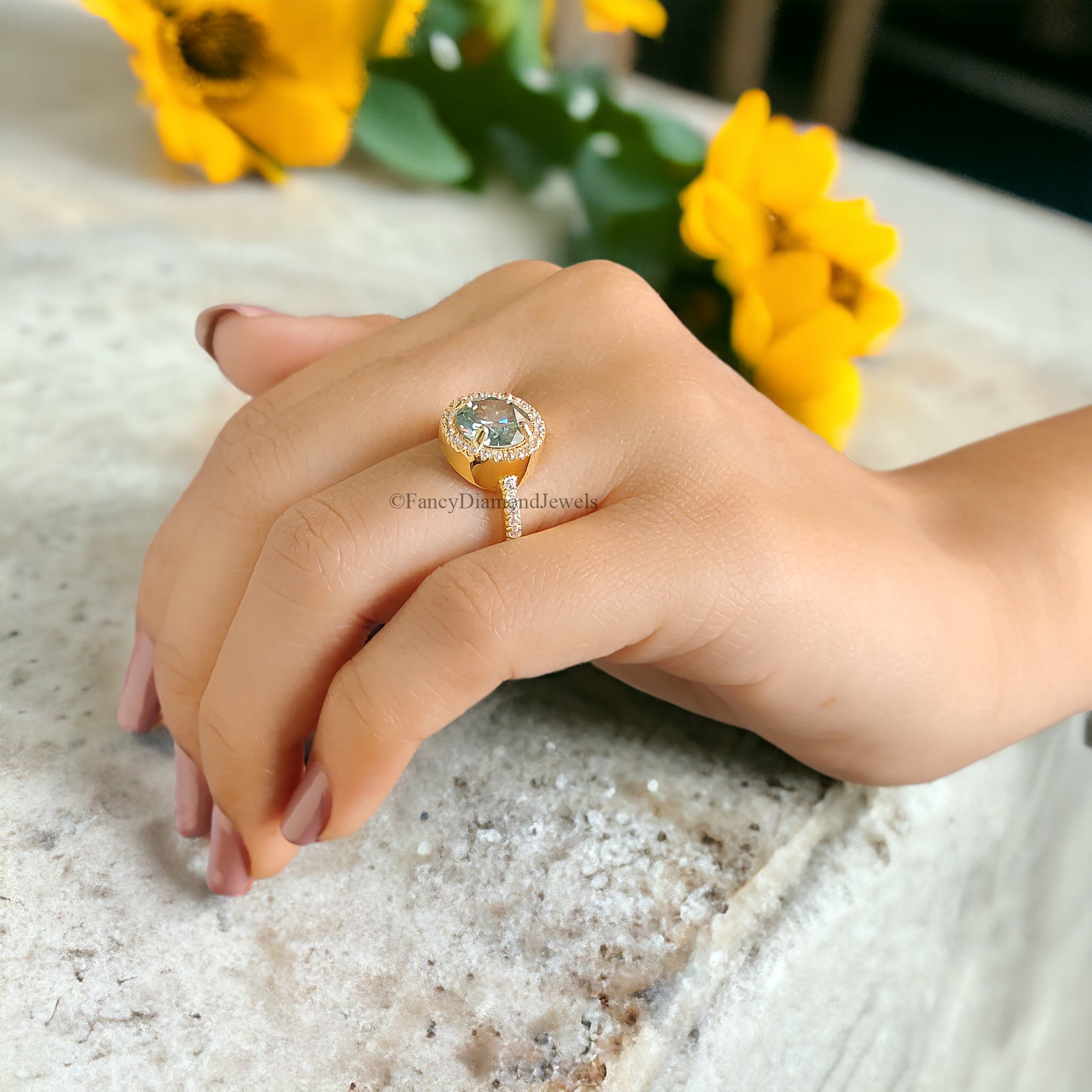 Halo Engagement Ring 1.70 CT Round Cyan Blue Moissanite Ring Wedding Ring Promise Ring Gift for Mother/Wife Ring for Women Unique Ring FD87