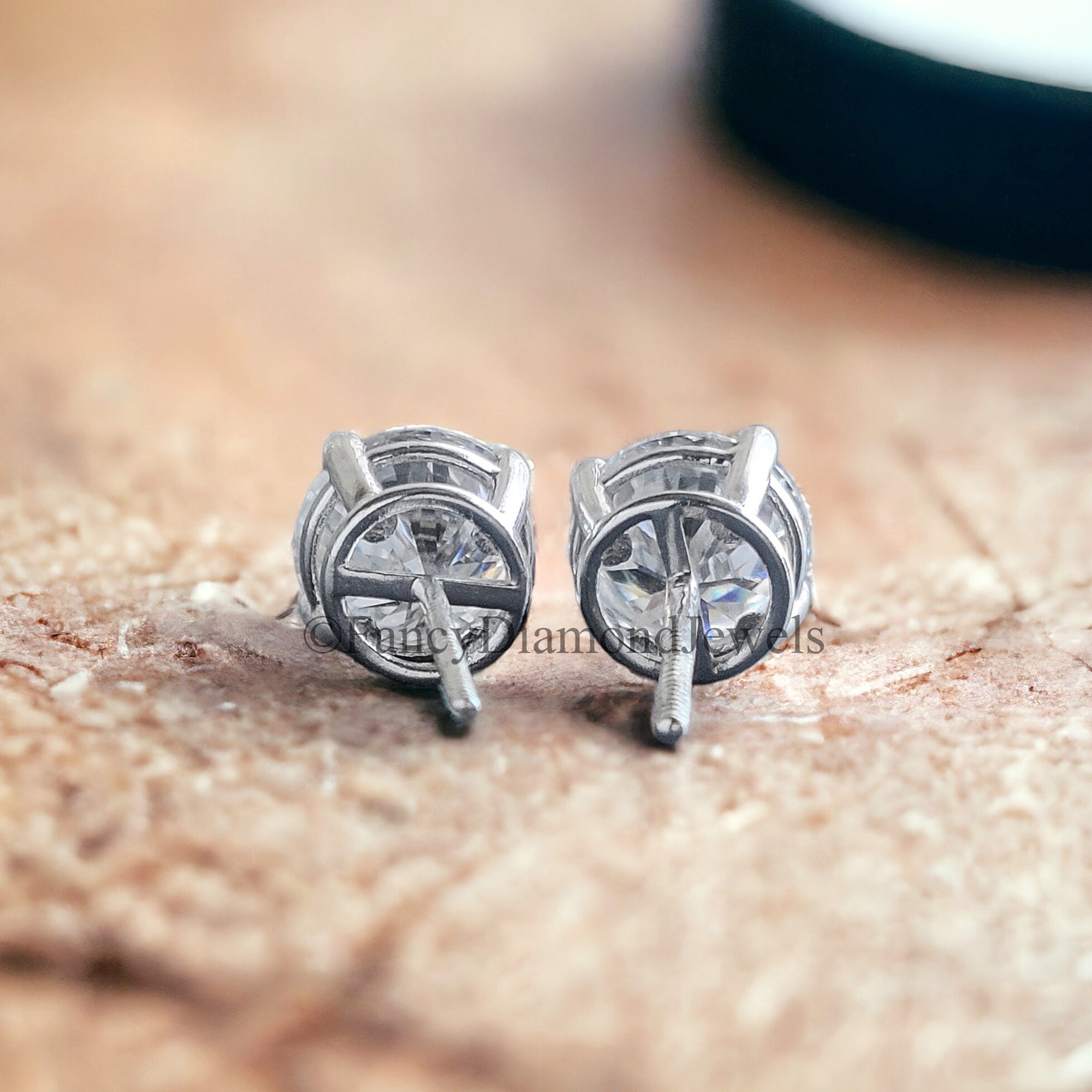 8 MM Round Brilliant Cut Earrings Colorless Moissanite Stud Earrings Screw Back Earrings Wedding Earrings Round Studs Earrings for Her FD20