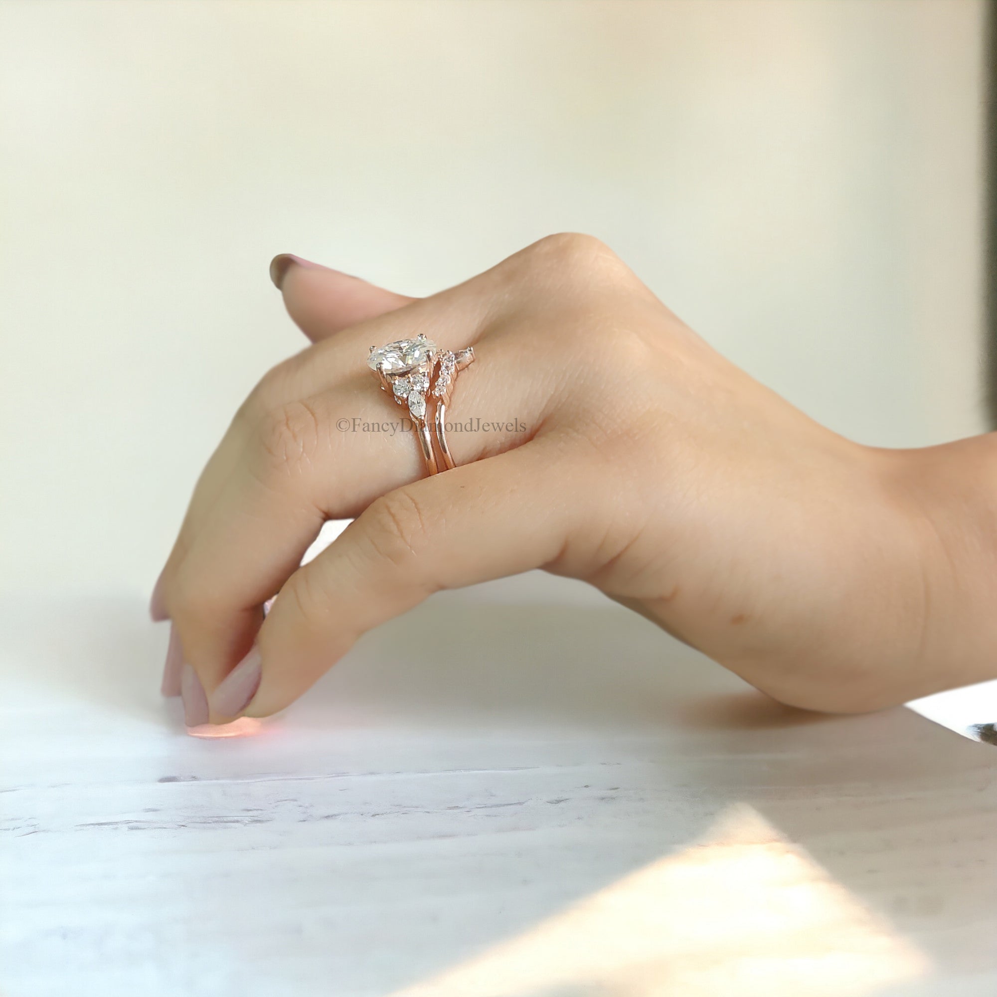 Oval Moissanite engagement ring set vintage unique rose gold engagement ring women Marquise Cluster ring wedding Bridal Promise ring FD119