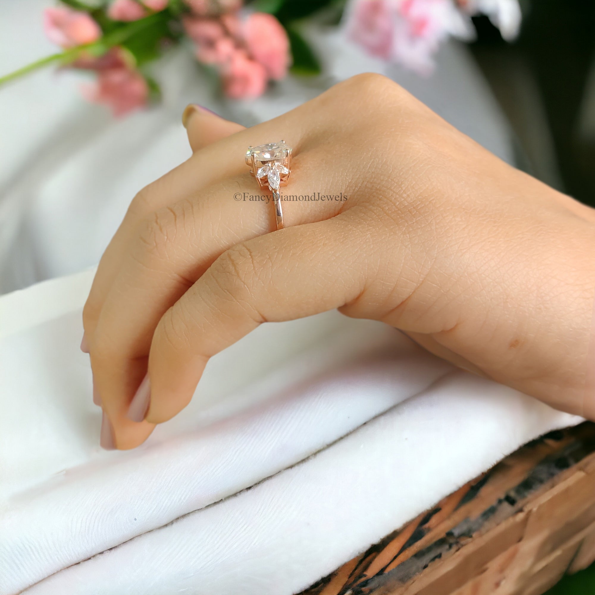 Pear shaped Moissanite engagement ring vintage Unique Marquise cut diamond Cluster engagement ring rose gold wedding gift for women FD107