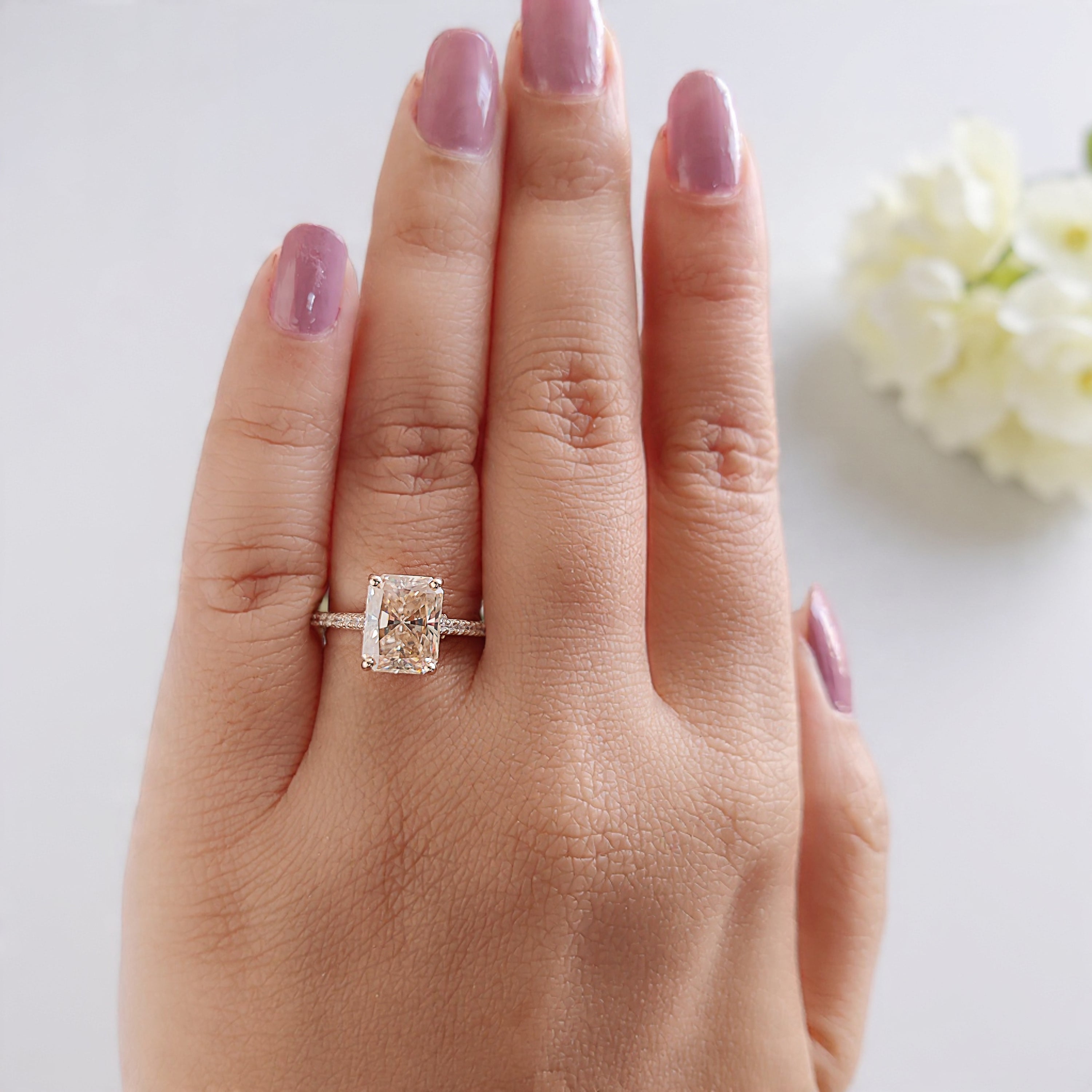 2.35 CT Radiant Crushed Ice Canary Yellow Moissanite Ring Radiant Cut Hidden Halo Set Engagement Ring Yellow Gold Ring Gift For Her FD462