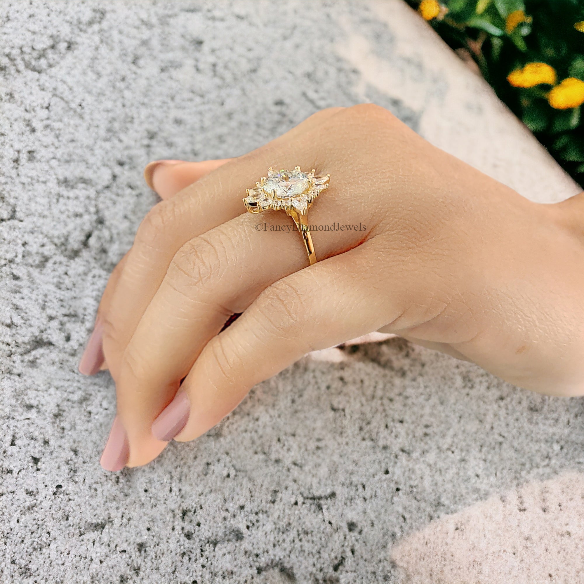 Vintage Engagement Ring 1920s Portuguese Cut Moissanite Yellow Gold Moissanite Aniversary Ring Handmade Jewelry by Fancy Diamond Jewels FD70