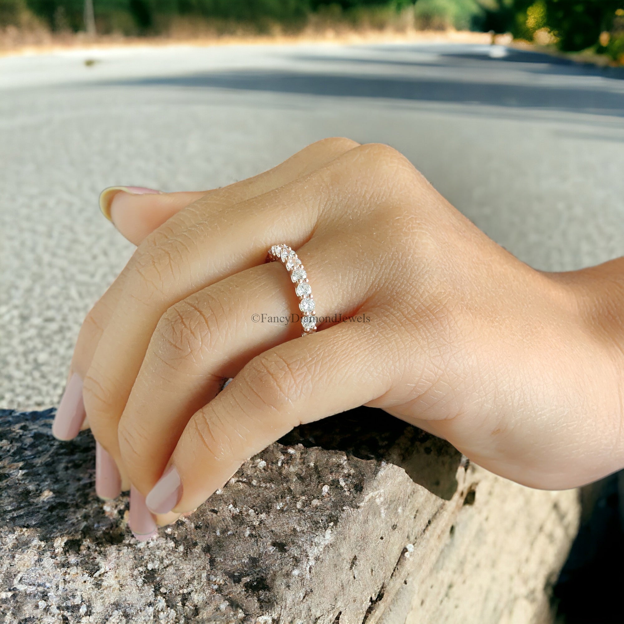 Round Brilliant Cut Colorless Moissanite Band 1.50/1.70/2.0/2.5 MM Full Eternity Wedding Band Anniversary Gift for Her Bridal Band FD35