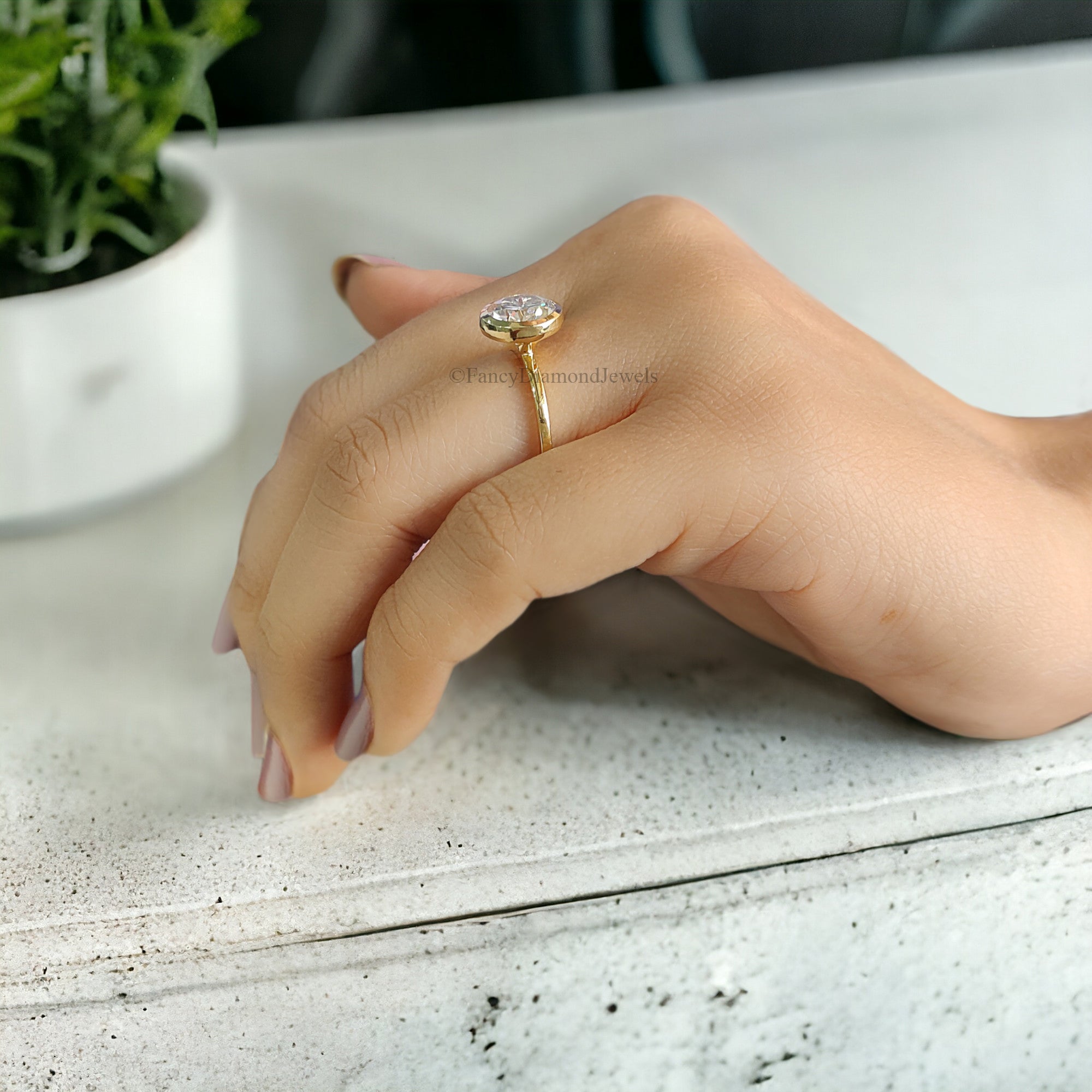 Unique 8 MM Round Heart and Arrows Cut Colorless Moissanite Bezel Set Ring Solitaire Engagement Ring Flat Comfort Fit Band Bridal Set FD113