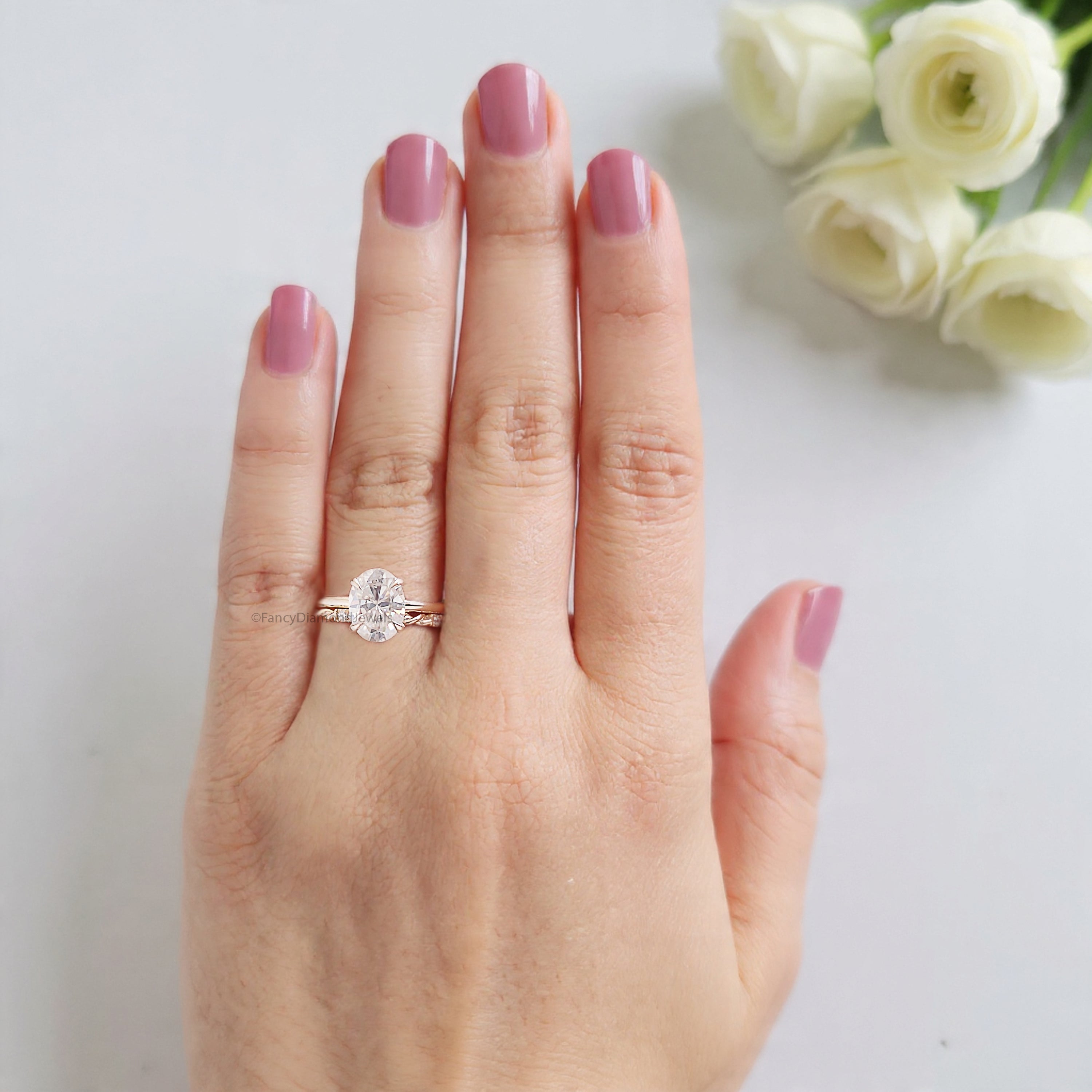 1.05 CT Oval Diamond Lab Grown Diamond Engagement Ring Set Wedding Set Bridal Rings for Her Matching Wedding Band Oval Diamond Ring FD473