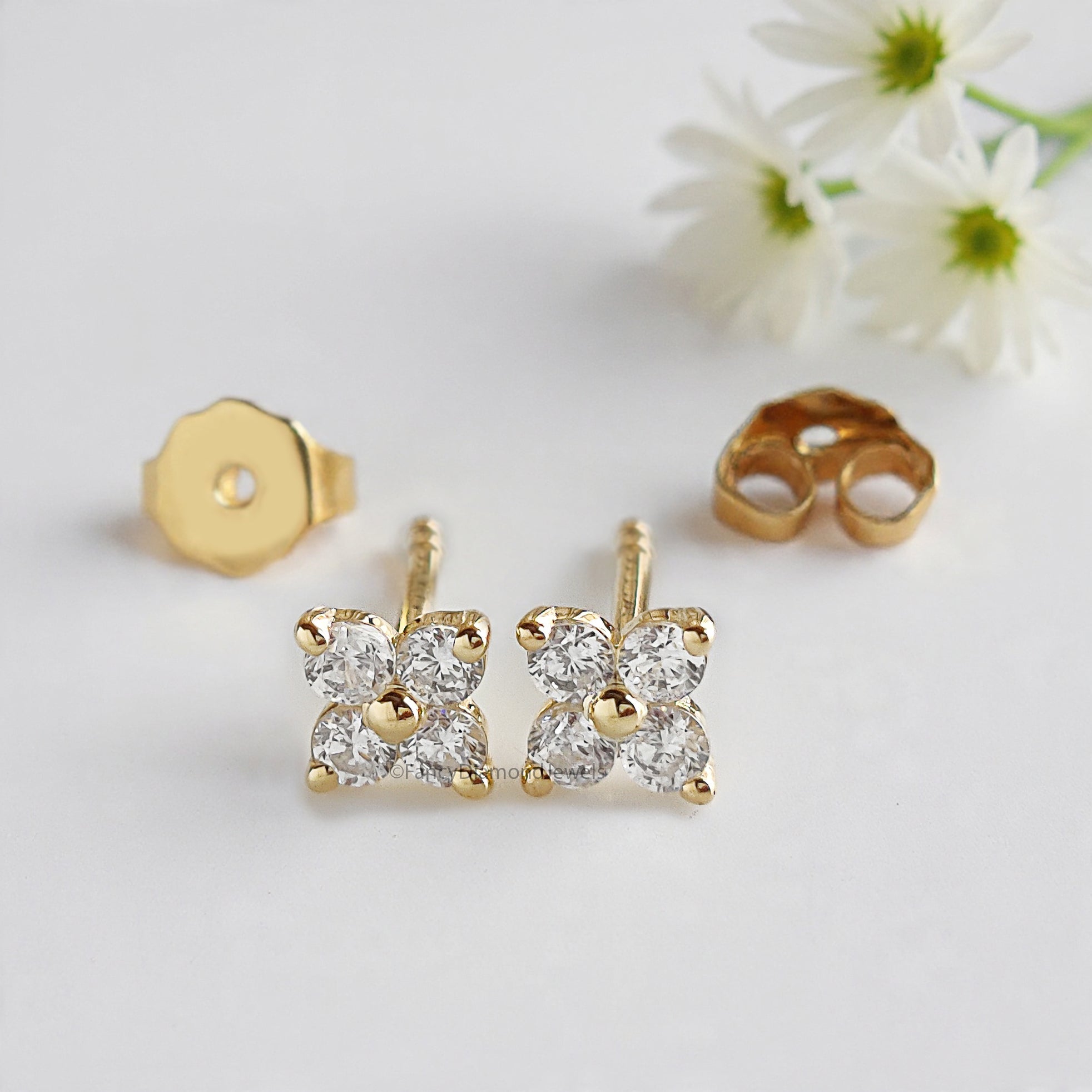 Flower Stud Earring Round White Diamond Earring Round Brilliant Shape Earring Prong Earring Engagement Earring Gift For Her FD509