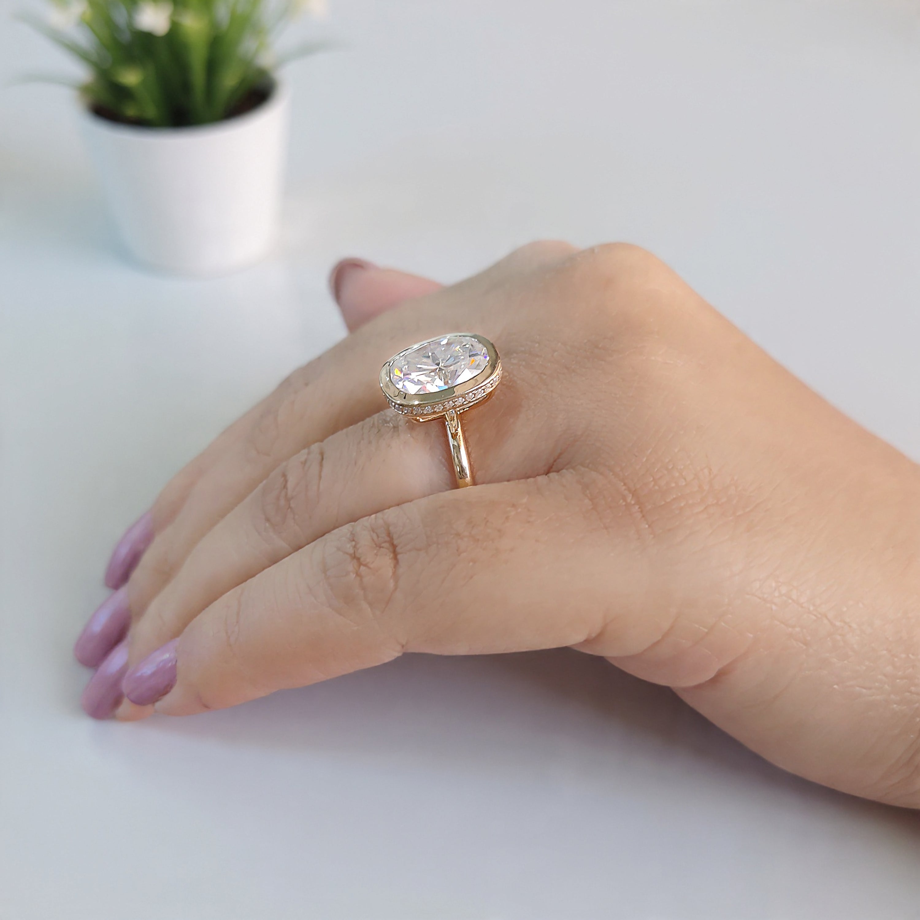 4.00 CT Cushion Cut Lab Grown Diamond Ring Bezel Set With Hidden Halo Elongated Cushion Lab Grown Ring Wedding Ring Gift For Her FD457