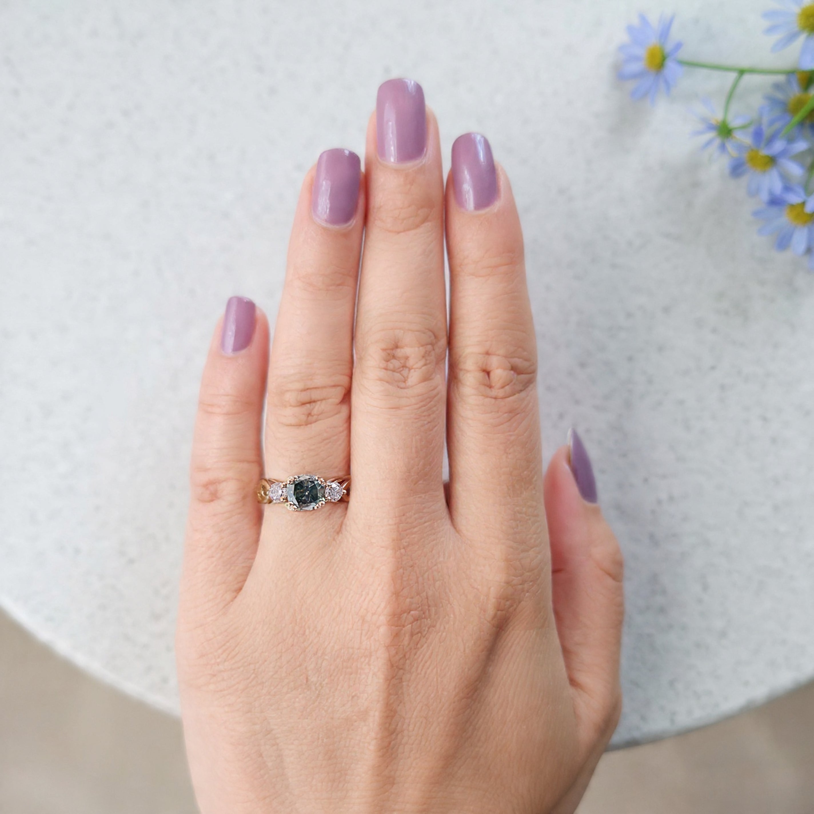 Cushion Cut Green Moissanite Engagement Ring 14K Solid Gold Ring Double Prong Set Ring Cushion Moissanite Wedding Ring Gift For Her FD467