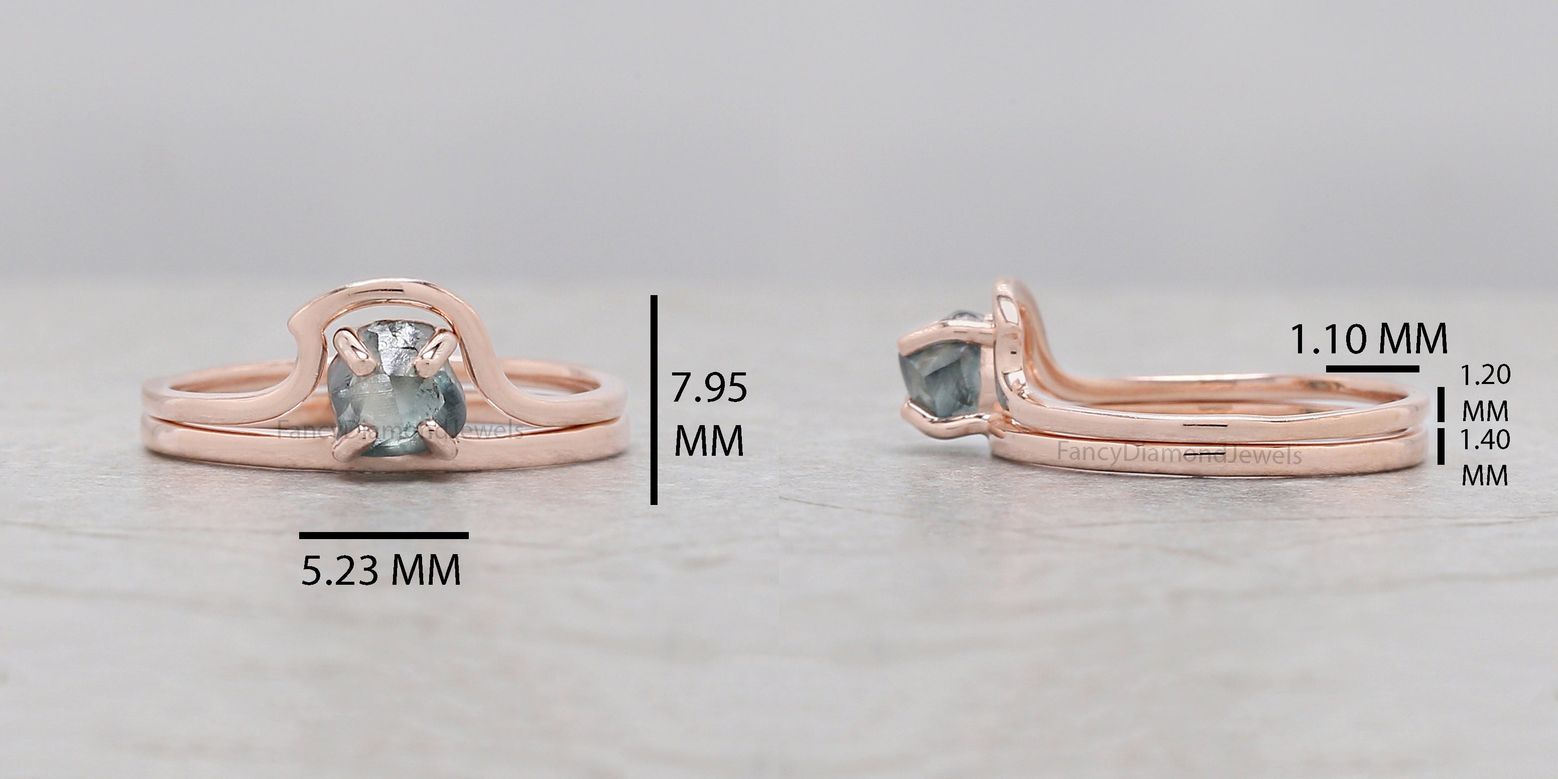 Rough Blue Color Diamond Ring 1.00 Ct 5.64 MM Crystal Rough Diamond Ring 14K Solid Rose Gold Silver Engagement Ring Gift For Her QL2333