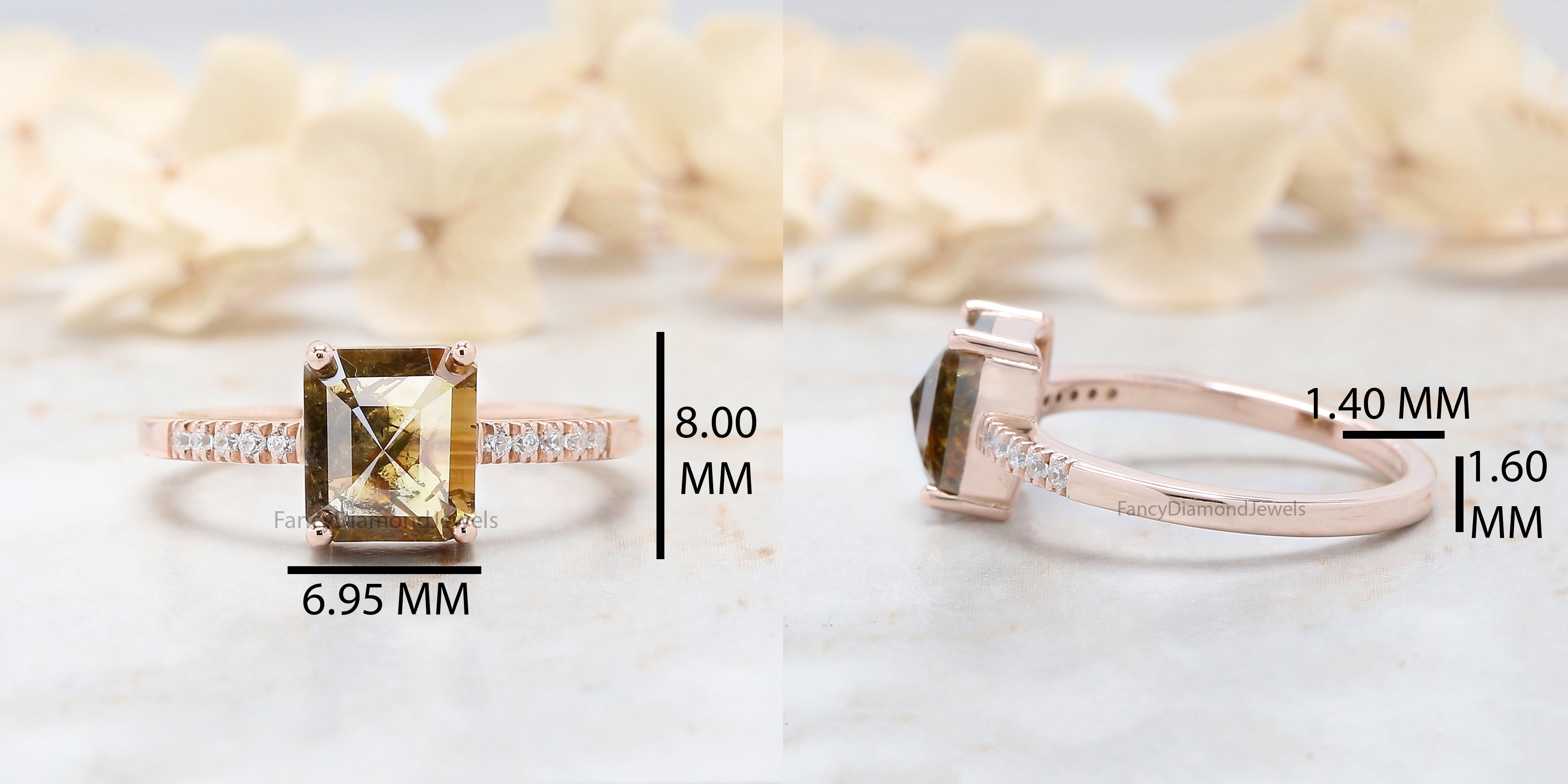 Radiant Cut Brown Color Diamond Ring 1.46 Ct 7.60 MM Radiant Diamond Ring 14K Solid Rose Gold Silver Engagement Ring Gift For Her QN9224