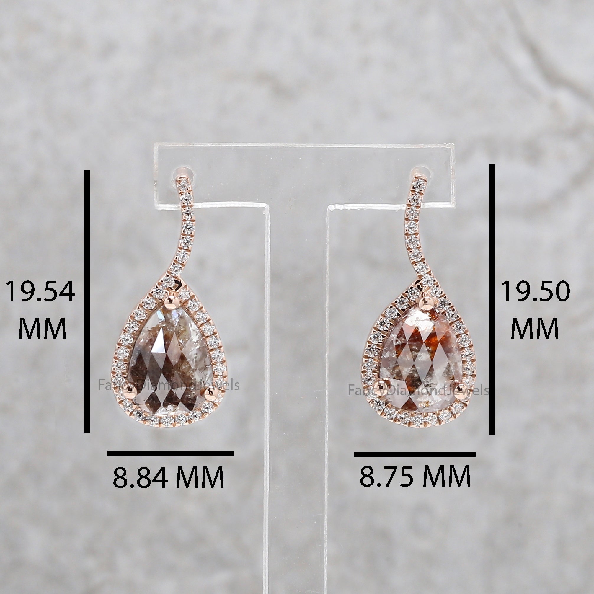 Pear Cut Brown Color Diamond Earring 2.20 Ct 8.80 MM Pear Diamond Earring 14K Solid Rose Gold Silver Pear Cut Earring Gift For Her KDN8217