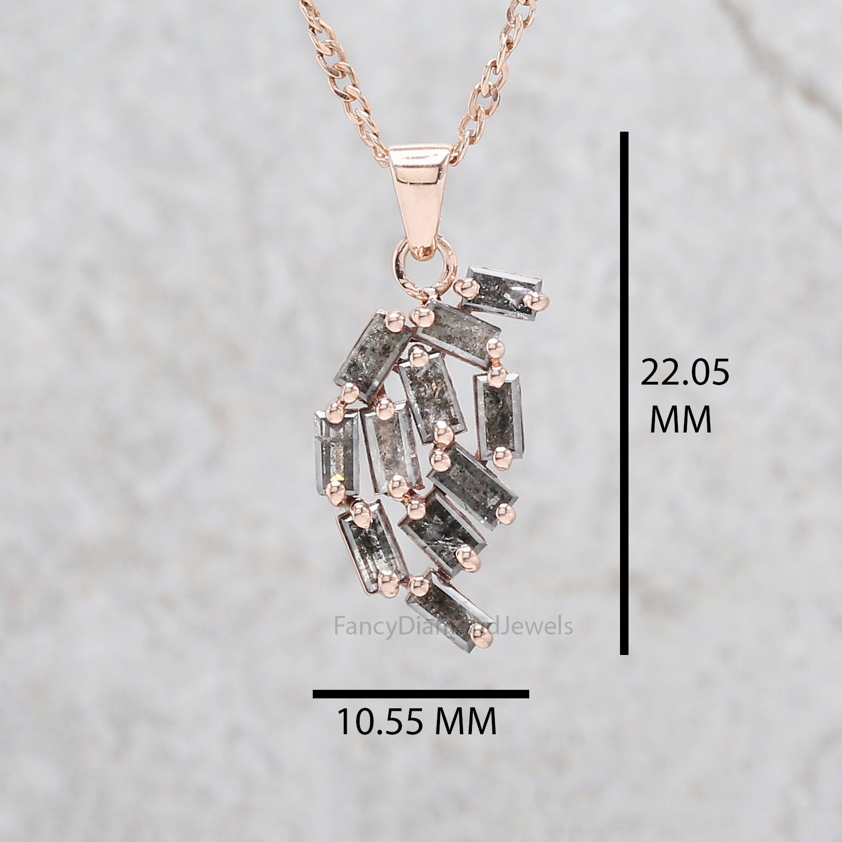 Baguette Salt And Pepper Diamond Pendant, Unique Diamond Pendant, Salt And Pepper Diamond Pendant, Baguette Shape Diamond Pendant KDN1803-1