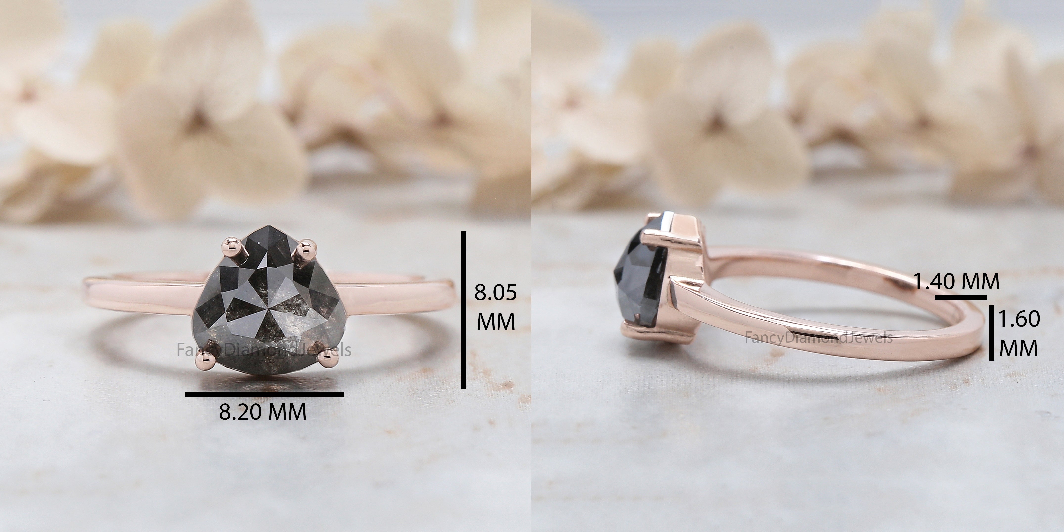 Heart Cut Salt And Pepper Diamond Ring 1.70 Ct 7.95 MM Heart Diamond Ring 14K Solid Rose Gold Silver Engagement Ring Gift For Her QL3096