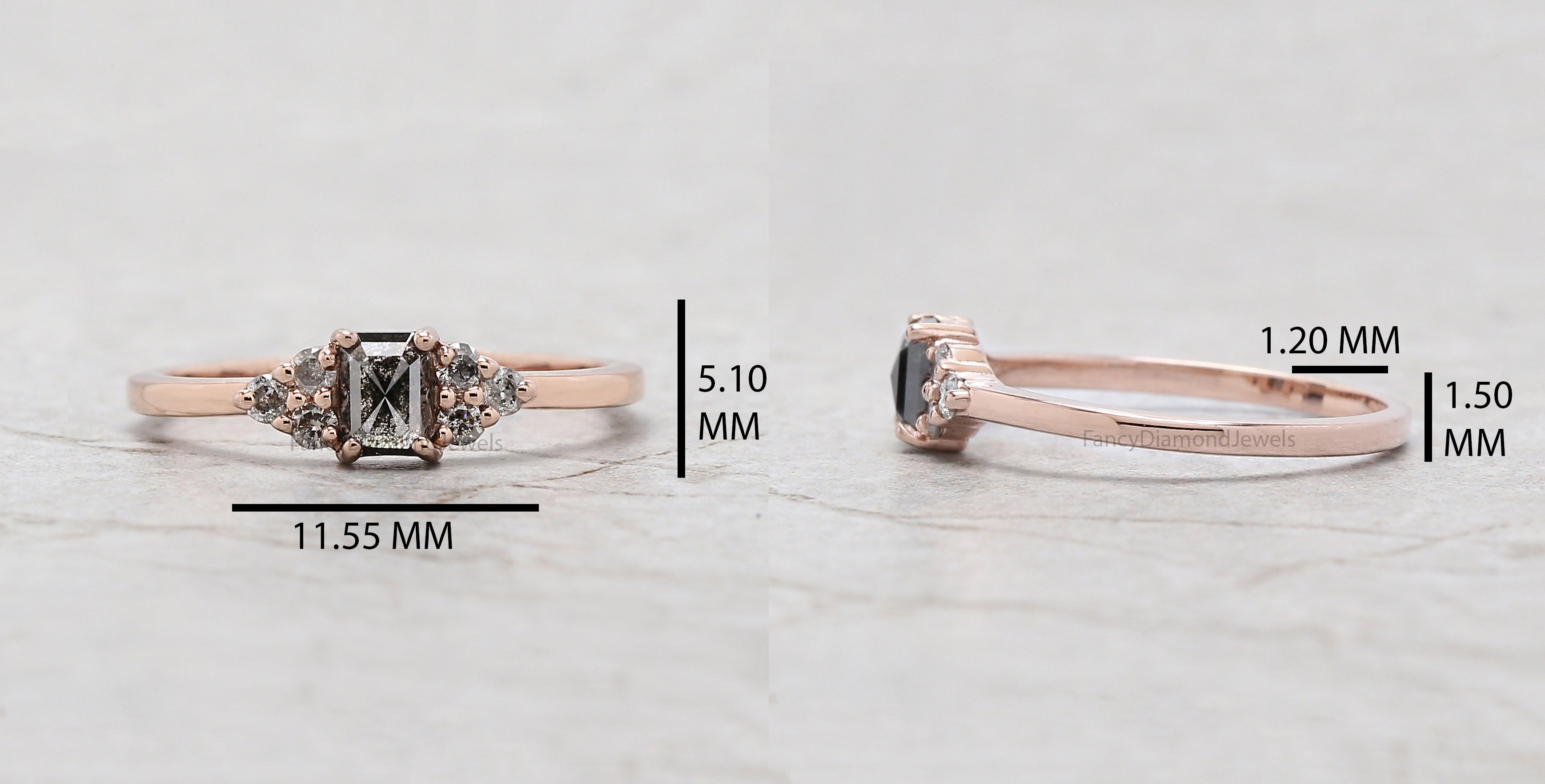 Emerald Salt And Pepper Diamond Ring 0.38 Ct 4.65 MM Emerald Diamond Ring 14K Solid Rose Gold Silver Engagement Ring Gift For Her QK180