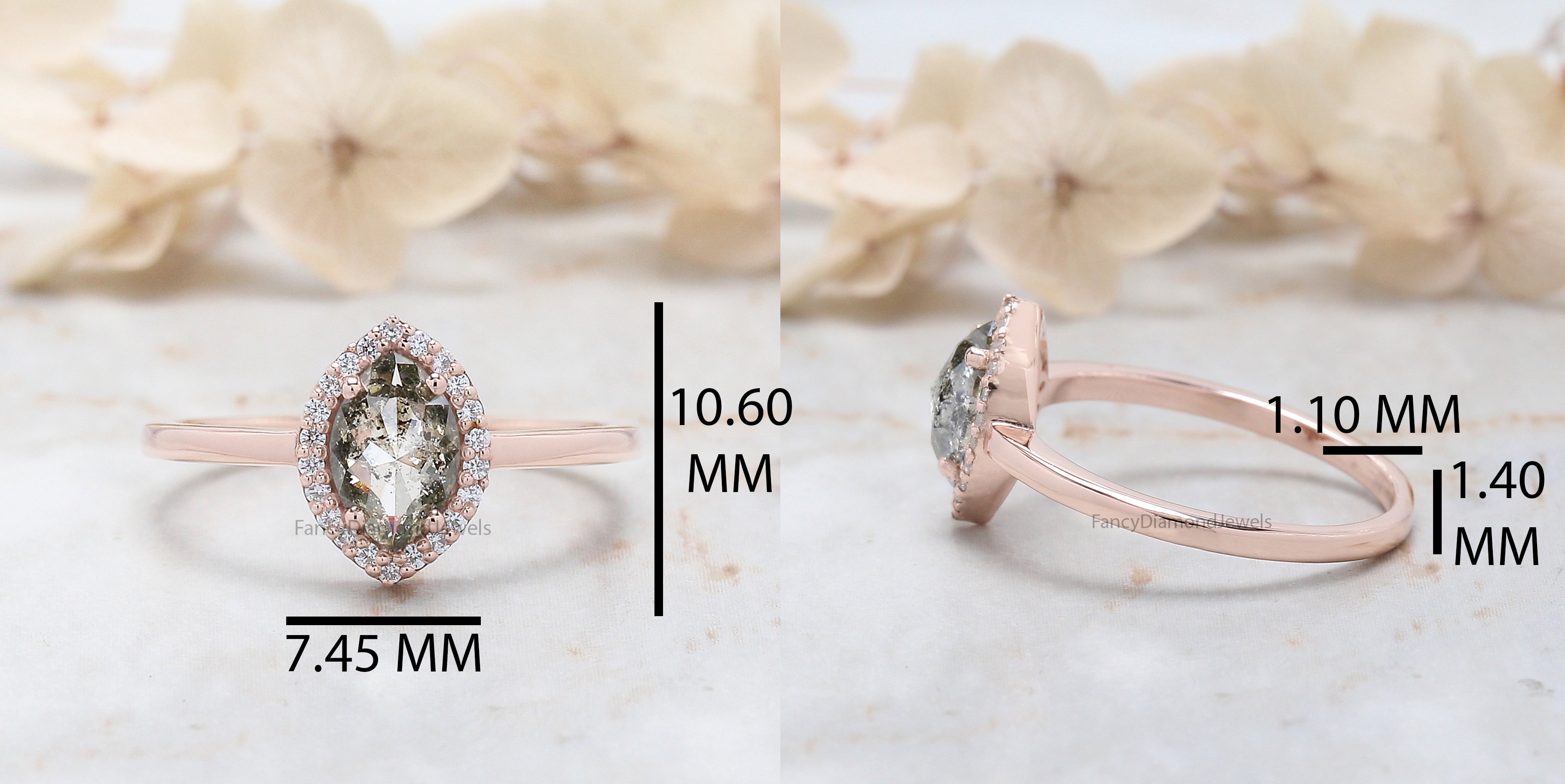 Marquise Cut Salt And Pepper Diamond Ring 0.64 Ct 7.70 MM Marquise Diamond Ring 14K Rose Gold Silver Engagement Ring Gift For Her QN2514