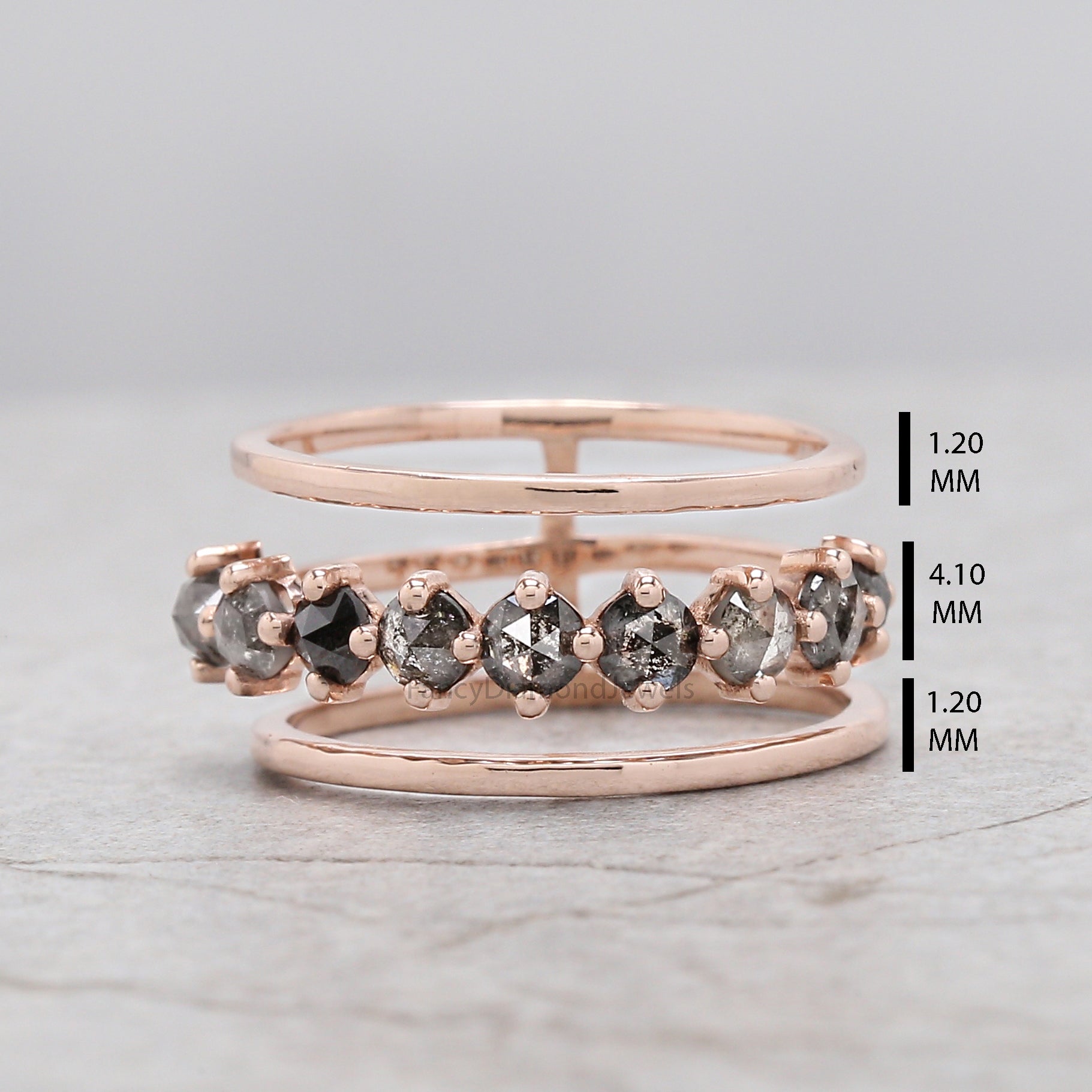 Round Rose Cut salt and pepper Diamond Ring, Salt and pepper Rose Diamond Engagement Ring, Rose Cut Diamond Ring ,Rose Shape Ring KD1211