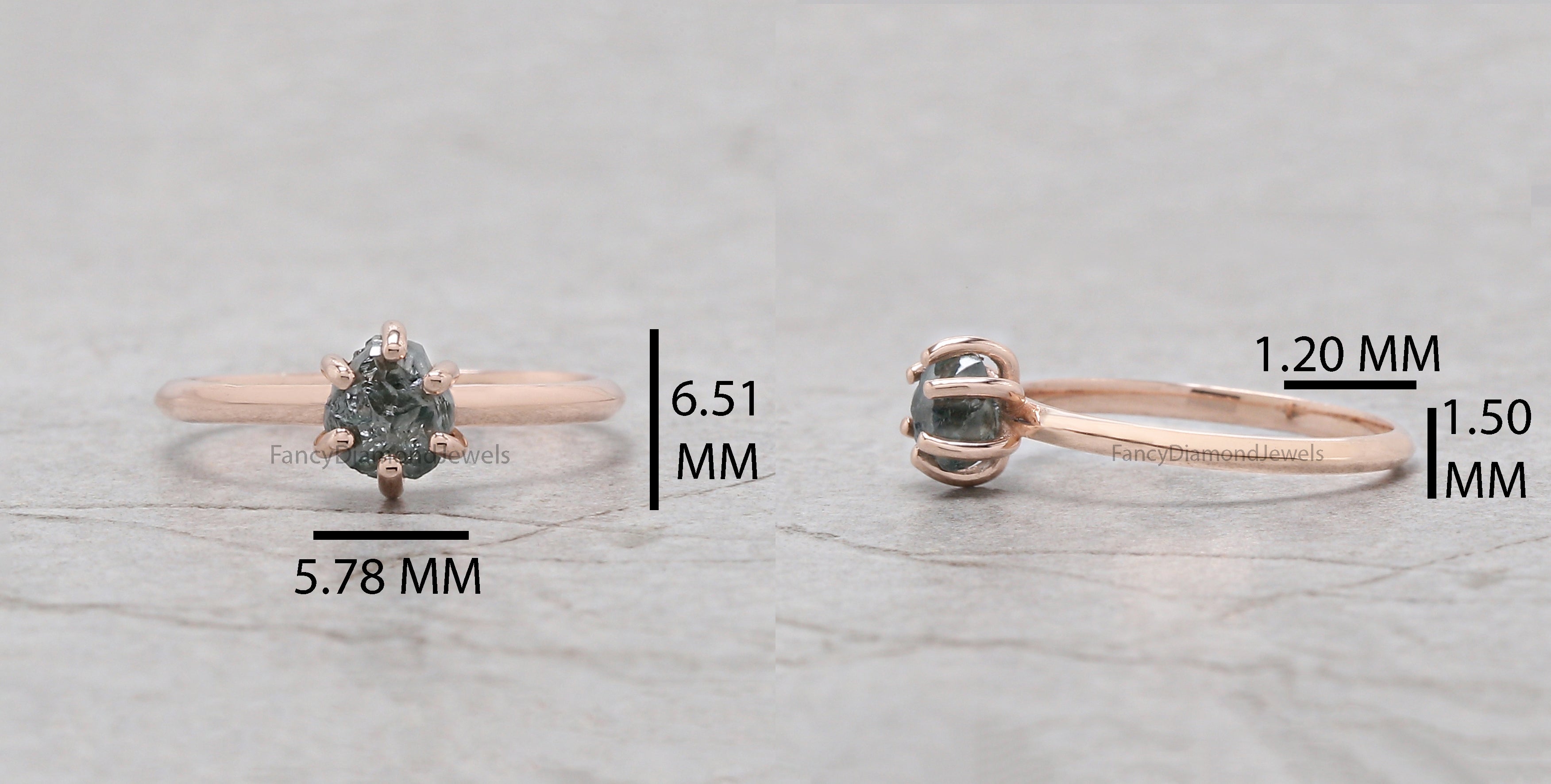 Rough Blue Color Diamond Ring 0.79 Ct 5.51 MM Crystal Rough Diamond Ring 14K Solid Rose Gold Silver Engagement Ring Gift For Her QK2532