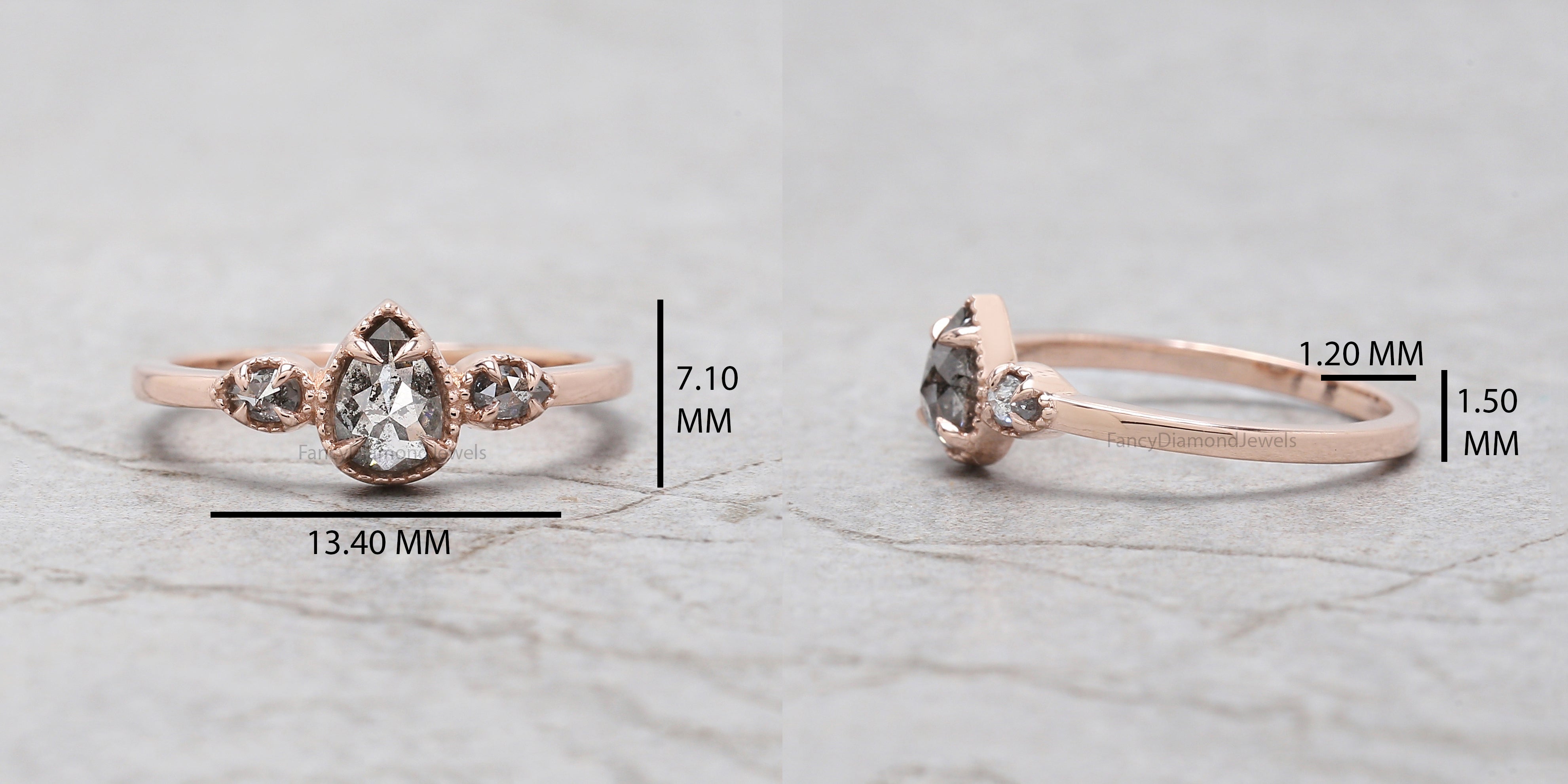 Pear Salt And Pepper Diamond Ring, Natural Pear Diamond Ring, Pear Diamond Engagement Ring, Pear Shape Diamond Ring, Pear Cut Ring, KD1133