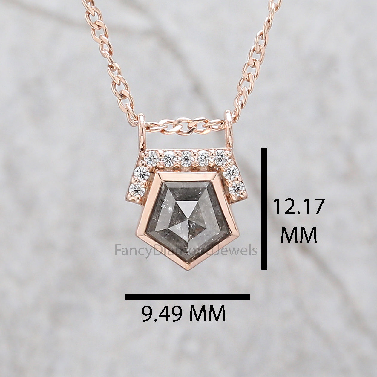 Pentagon Cut Salt And Pepper Diamond Pendant 1.31 Ct 6.75 MM Pentagon Shape Diamond Pendant 14K Rose Gold Silver Engagement Pendant QN521