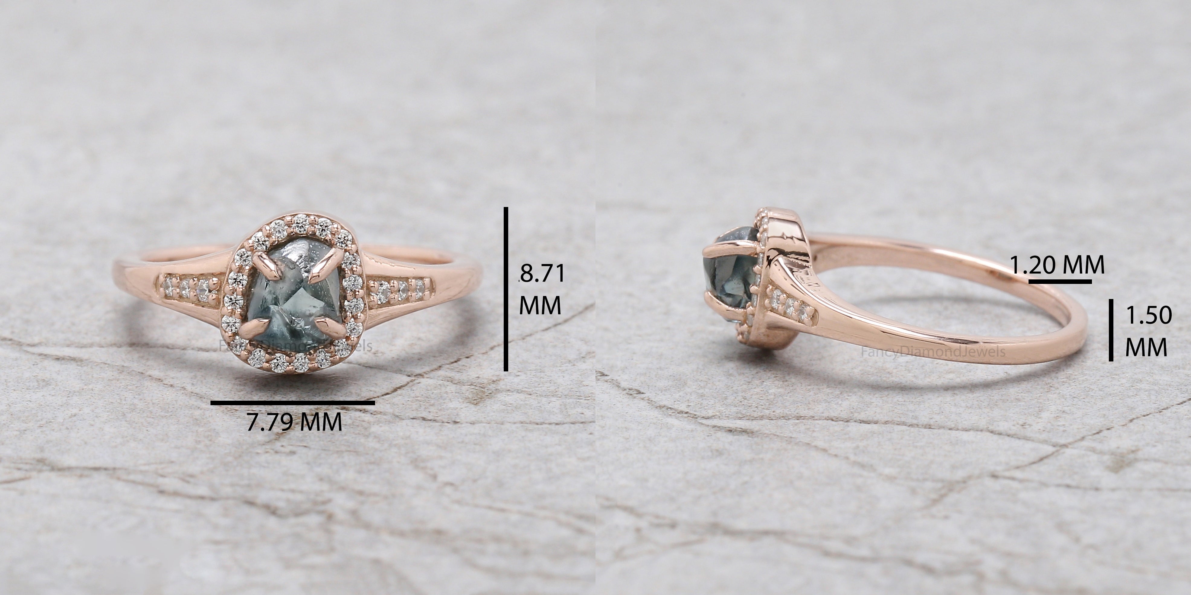 Rough Blue Color Diamond Ring 1.12 Ct 6.12 MM Crystal Rough Diamond Ring 14K Solid Rose Gold Silver Engagement Ring Gift For Her QL2319