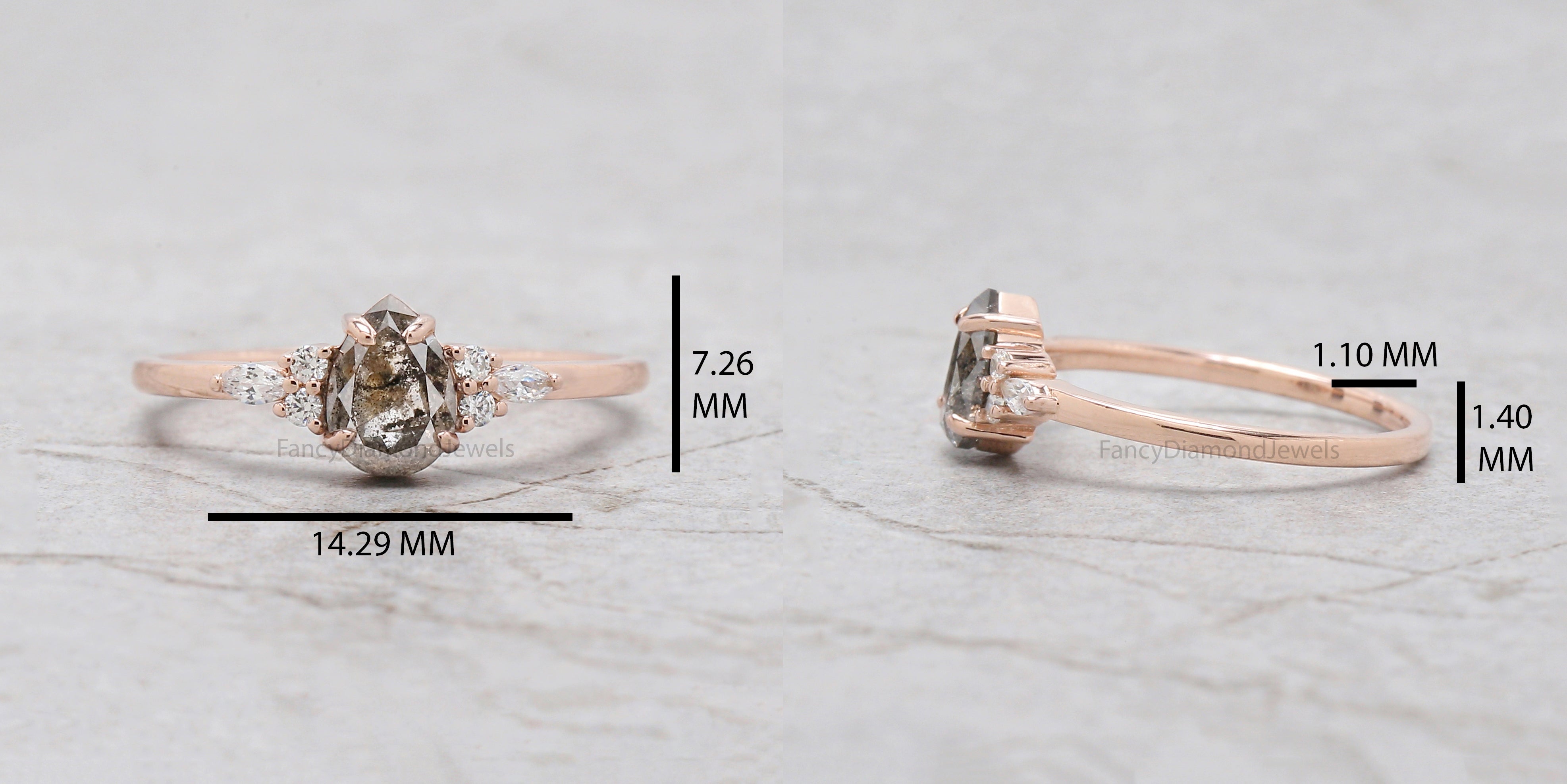 Pear Cut Salt And Pepper Diamond Ring 0.85 Ct 7.06 MM Pear Diamond Ring 14K Solid Rose Gold Silver Pear Engagement Ring Gift For Her QL2866