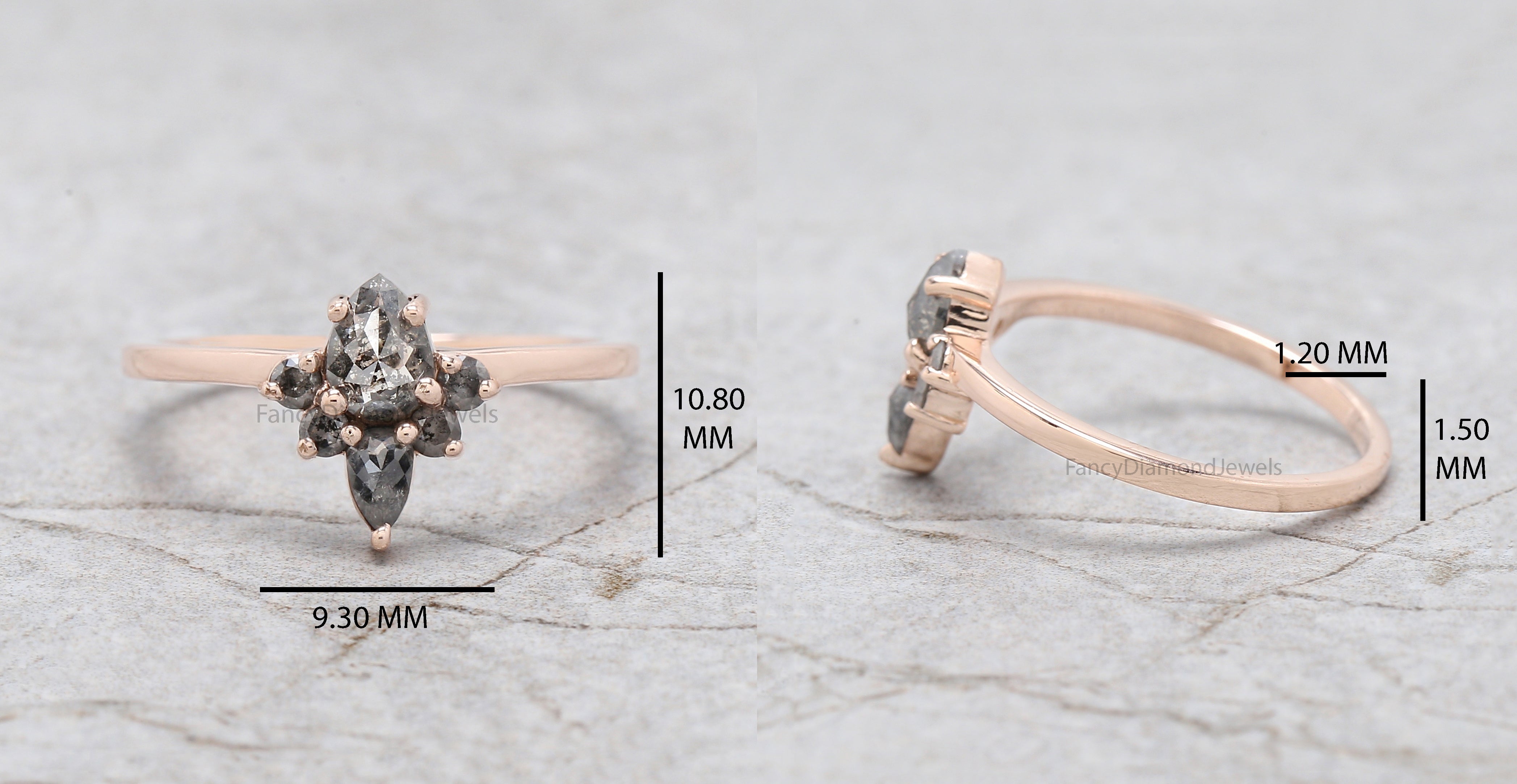 Salt And Pepper Pear Diamond Ring, Natural Pear Diamond Ring, Pear Diamond Engagement Ring, Multi Pear Diamond Ring, Pear Cut Ring, KD1121