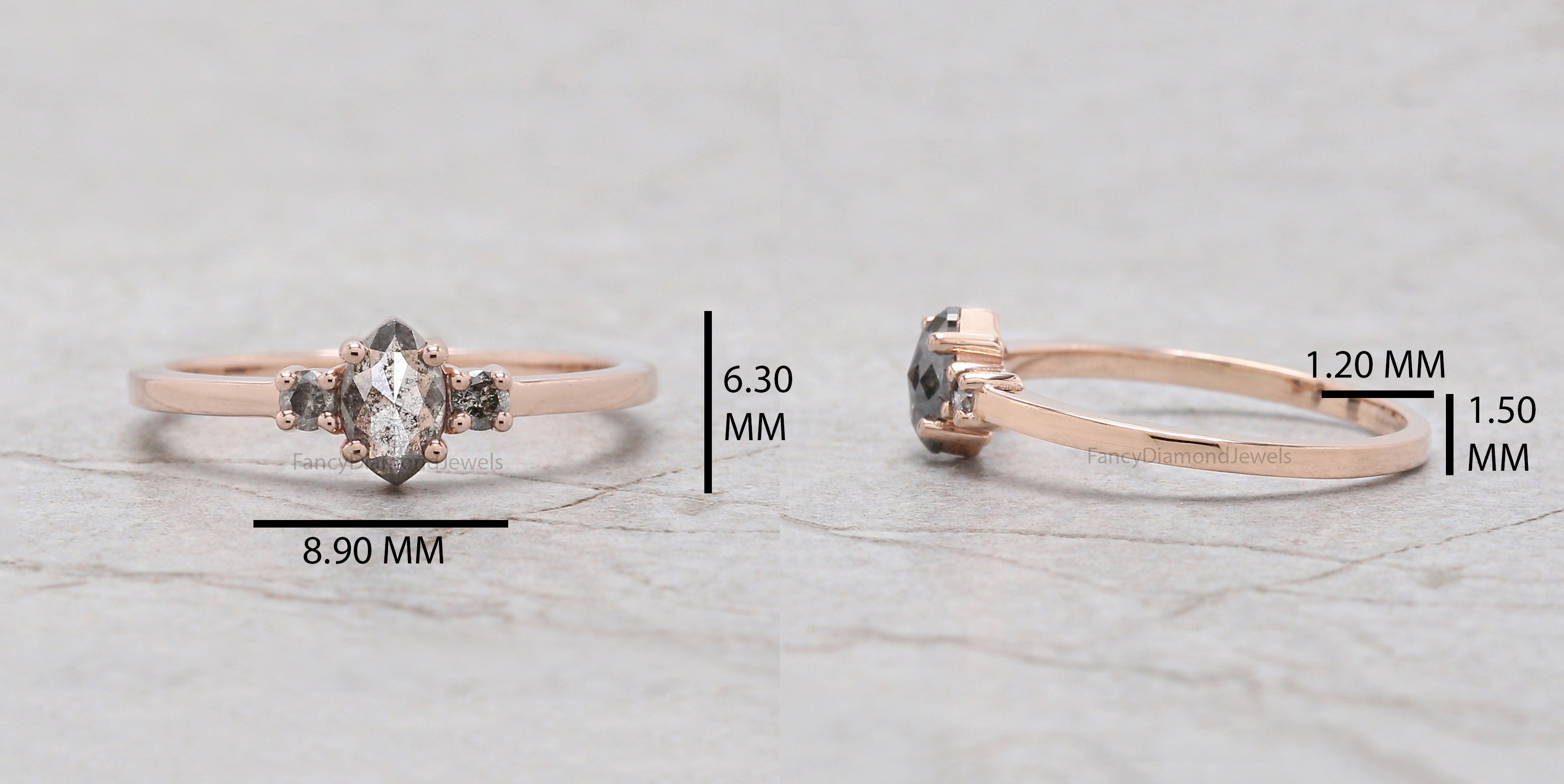 Marquise salt and pepper Diamond Ring, Salt and pepper Marquise Diamond Engagement Ring, Marquise Diamond Ring, Marquise Shape Ring, KD1152