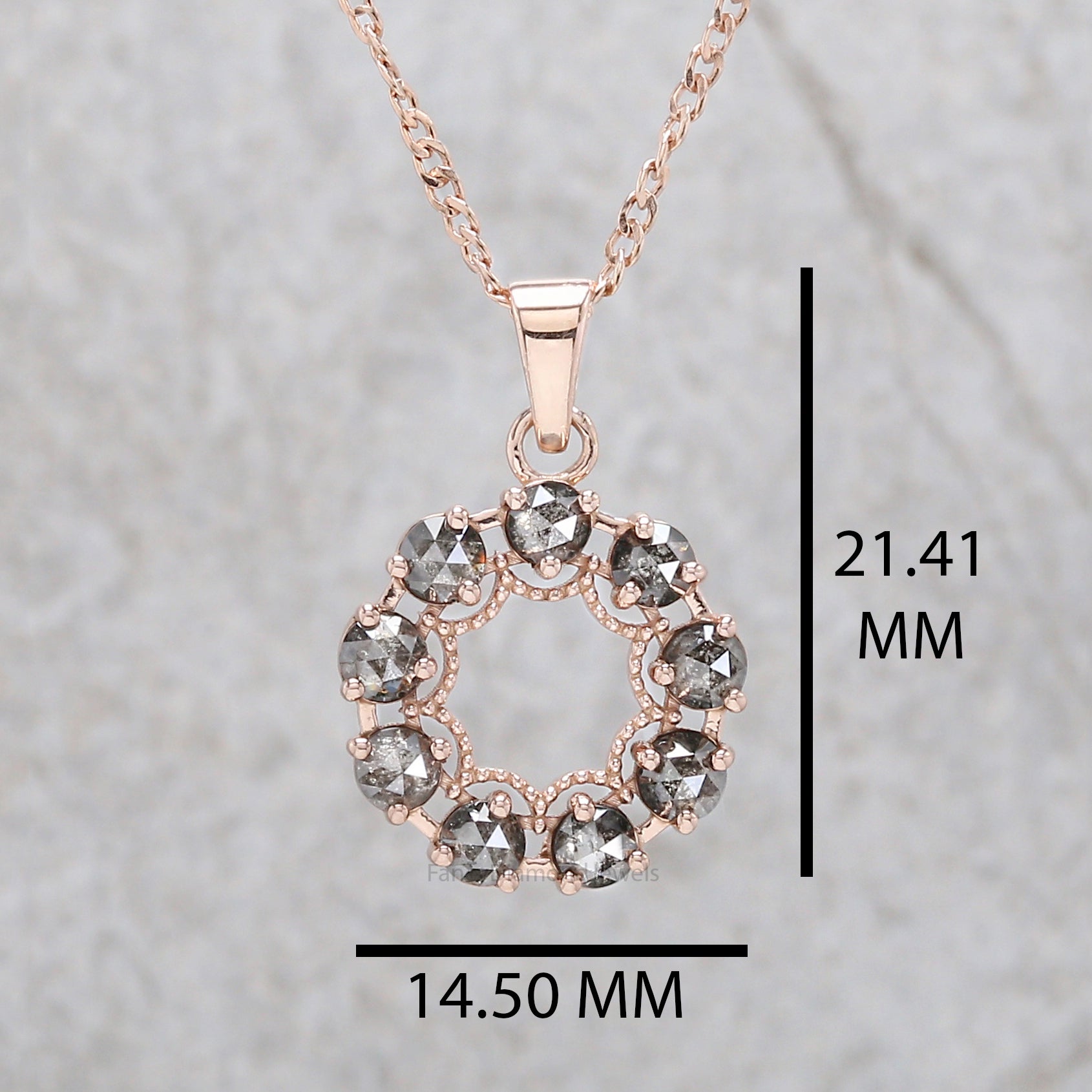 Round Rose Cut Salt And Pepper Diamond Pendant, Unique Diamond Pendant, Round Cut Diamond Pendant, Dangling Diamond Pendant KD1185