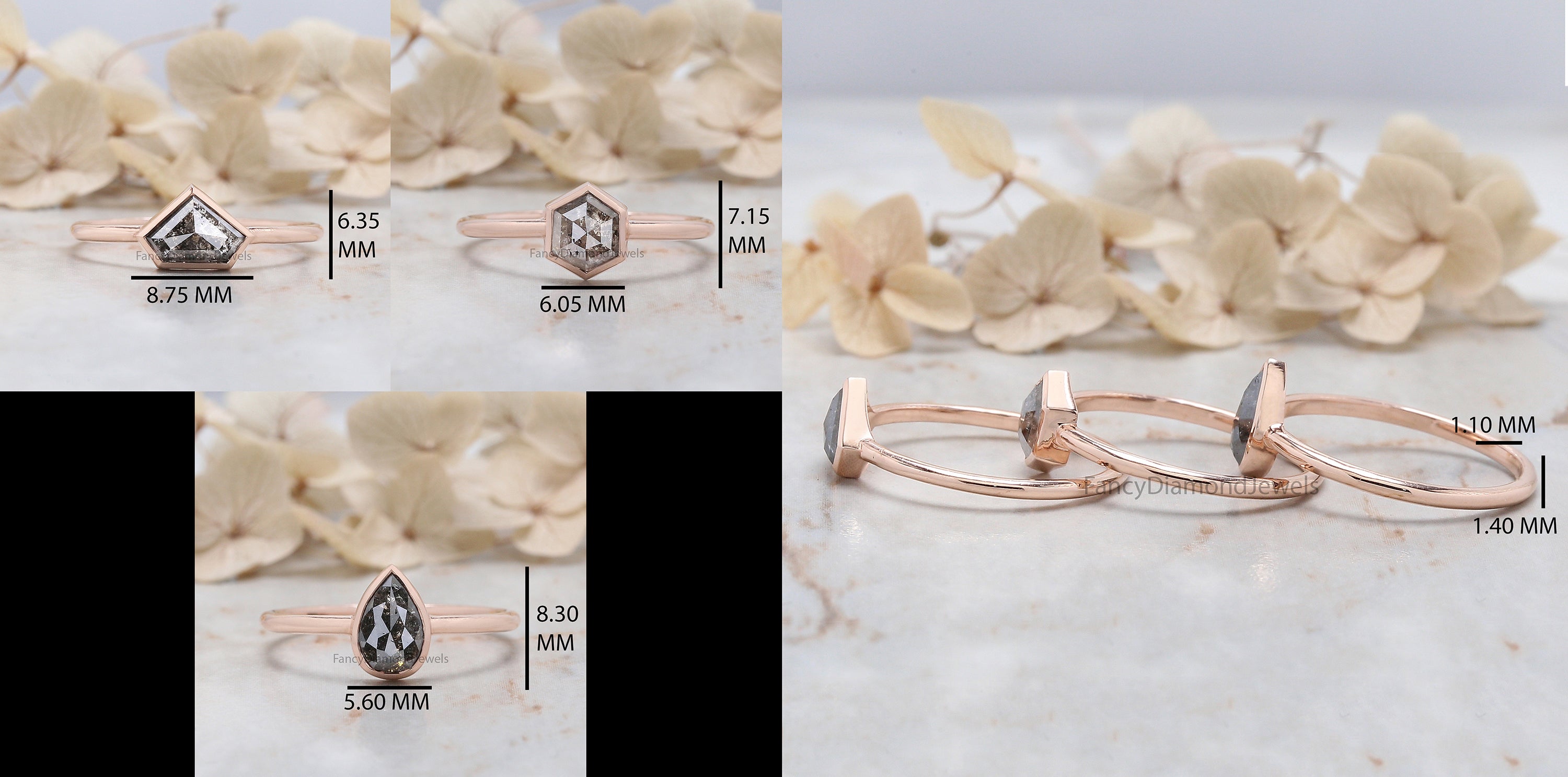 Mix Shape Salt And Pepper Diamond Ring 1.73 Ct 7.15 MM Mix Shape Diamond Ring 14K Solid Rose Gold Silver Engagement Ring Gift For Her QL1063