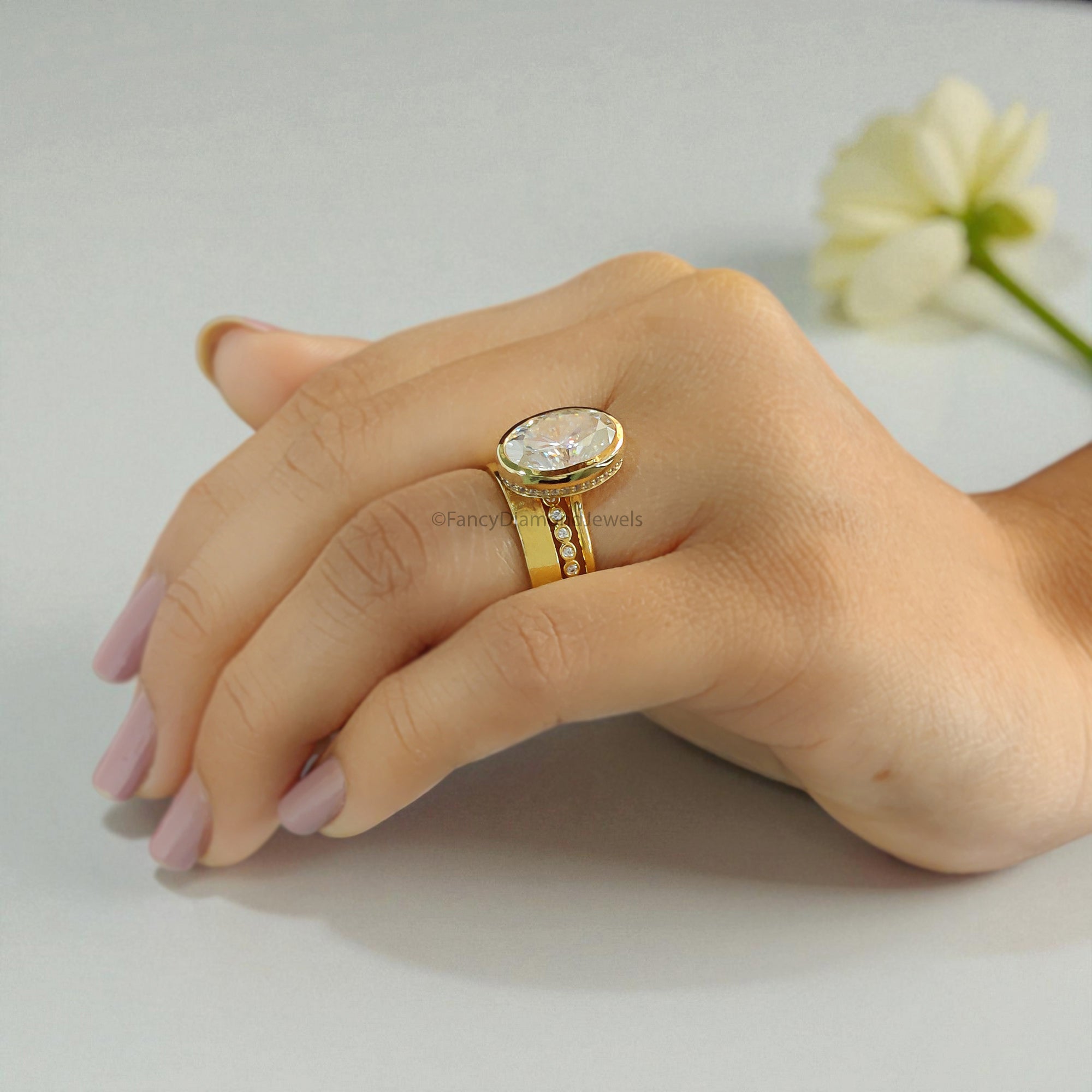 Oval Cut Moissanite Engagement Ring 4.15 CT Colorless Moissanite Oval Wedding Ring Hidden Halo Ring Propose Ring Bezel Setting Ring FD32