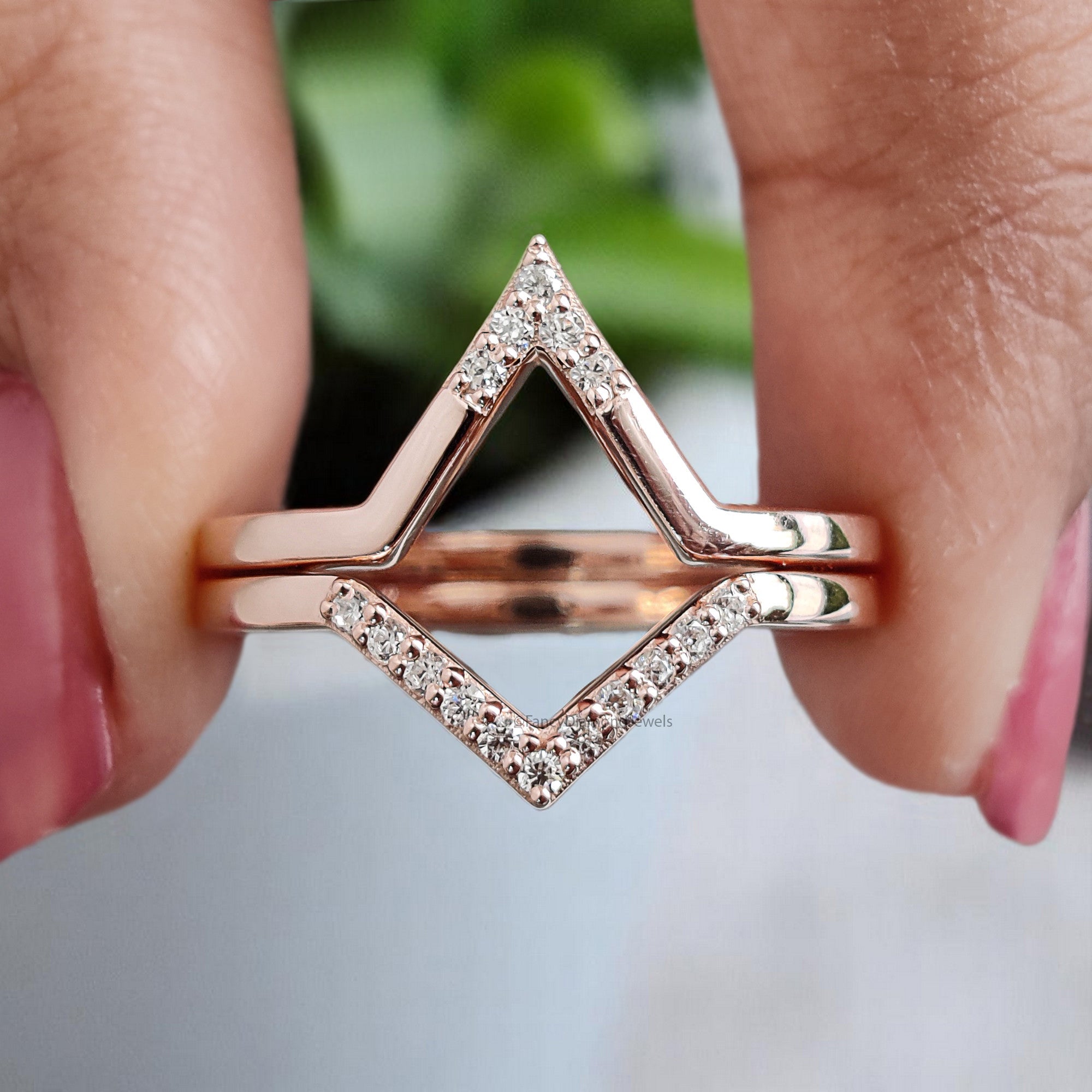 Geometric Design 0.11 CT Diamond Wedding Band Rose Gold Silver/10K/14K/18K Engagement Band Stacking Dainty Matching Anniversary Ring KD844