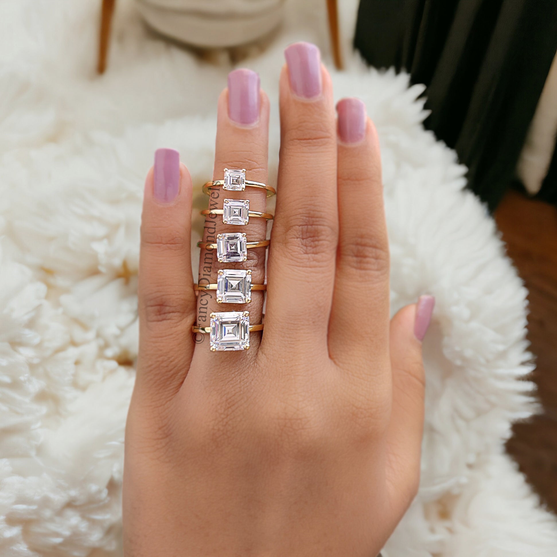 Asscher Cut engagement ring 5mm 6mm 7mm 8mm 9mm stone ring Silver Promise ring Asscher Cut Diamond ring Solitaire ring Gift for her FD279