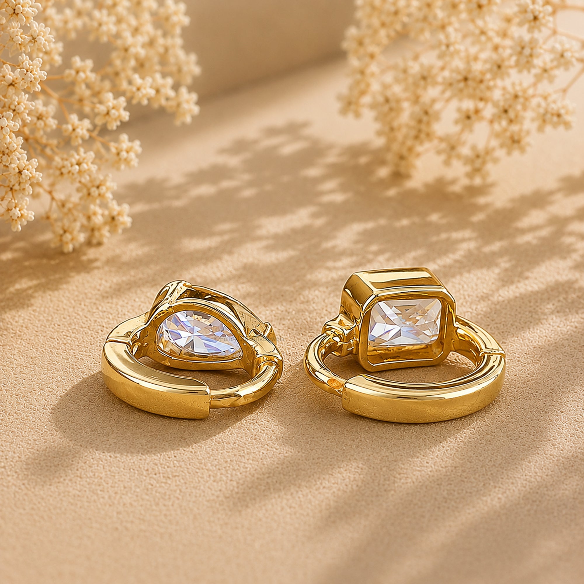 14K Gold Pear And Radiant Shape Lab Diamond Huggie Hoop Earrings Minimalist Single Earring 14k Gold Endurable earring Gift For Her FD589