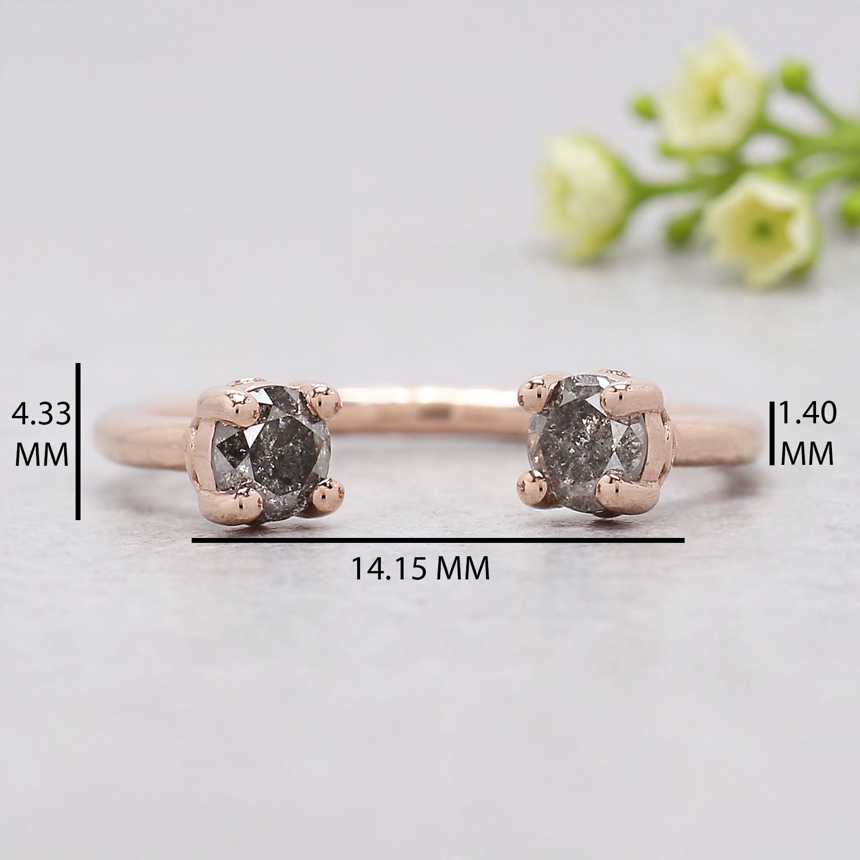 0.40 Ct Natural Round Salt And Pepper Diamond Ring 3.70 MM Open Gap Round Diamond Ring 14K Solid Rose Gold Silver Engagement Ring KDL1062